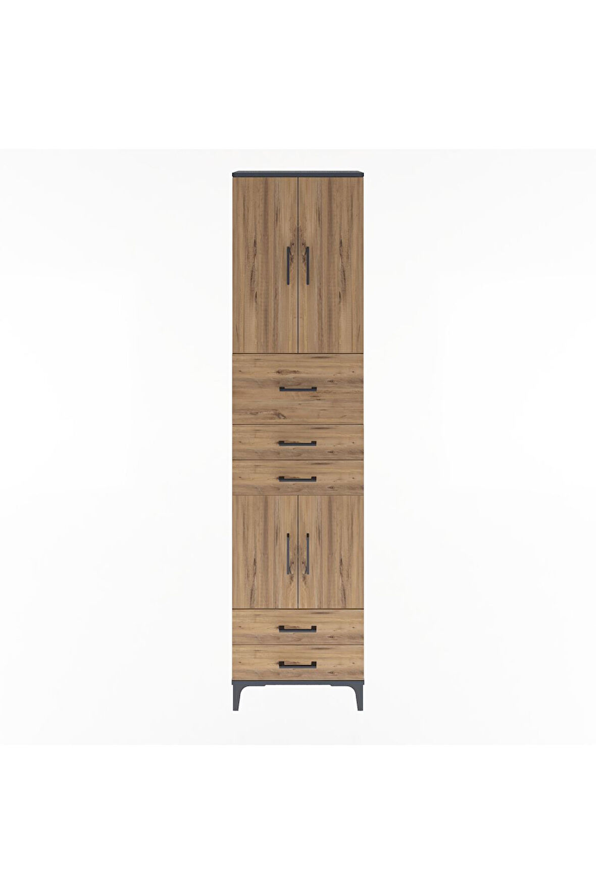 Arges Dolap 4 Raflı 5 Çekmeceli 4 Kapaklı 60x30x243 Antrasit-Çam