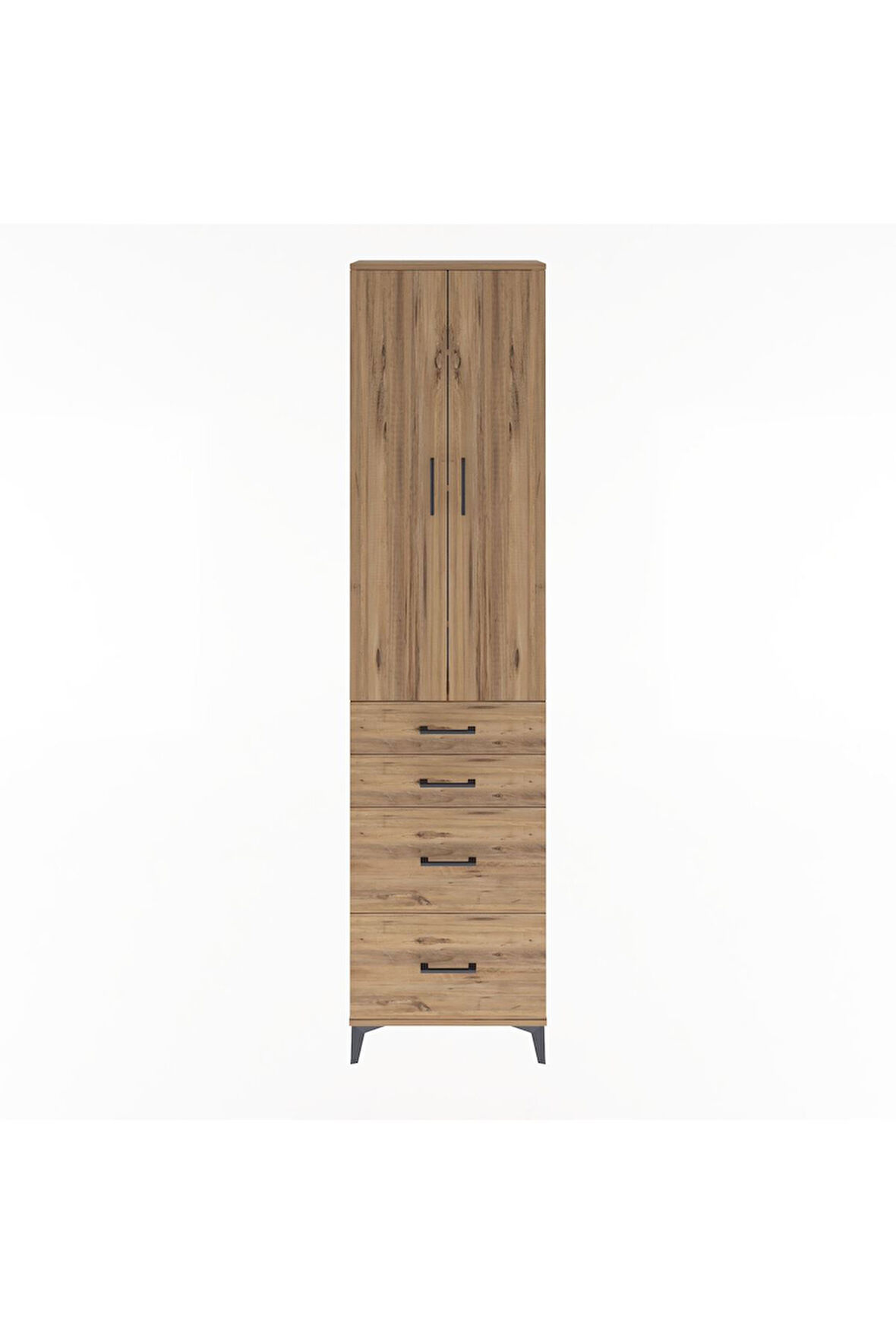 Arges Dolap 4 Raflı 4 Çekmeceli 2 Kapaklı 60x30x243 Çam-Çam