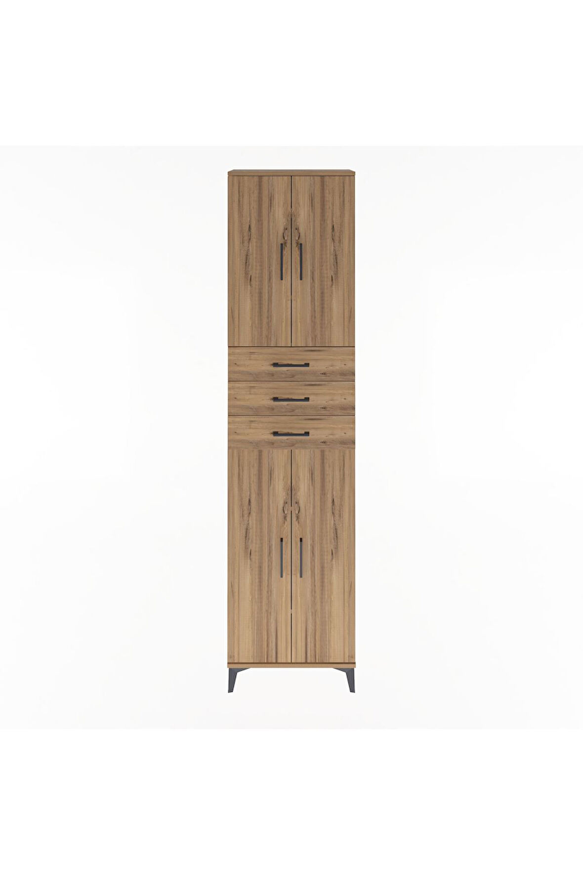 Arges Dolap 5 Raflı 3 Çekmeceli 4 Kapaklı 60x30x243 Çam-Çam