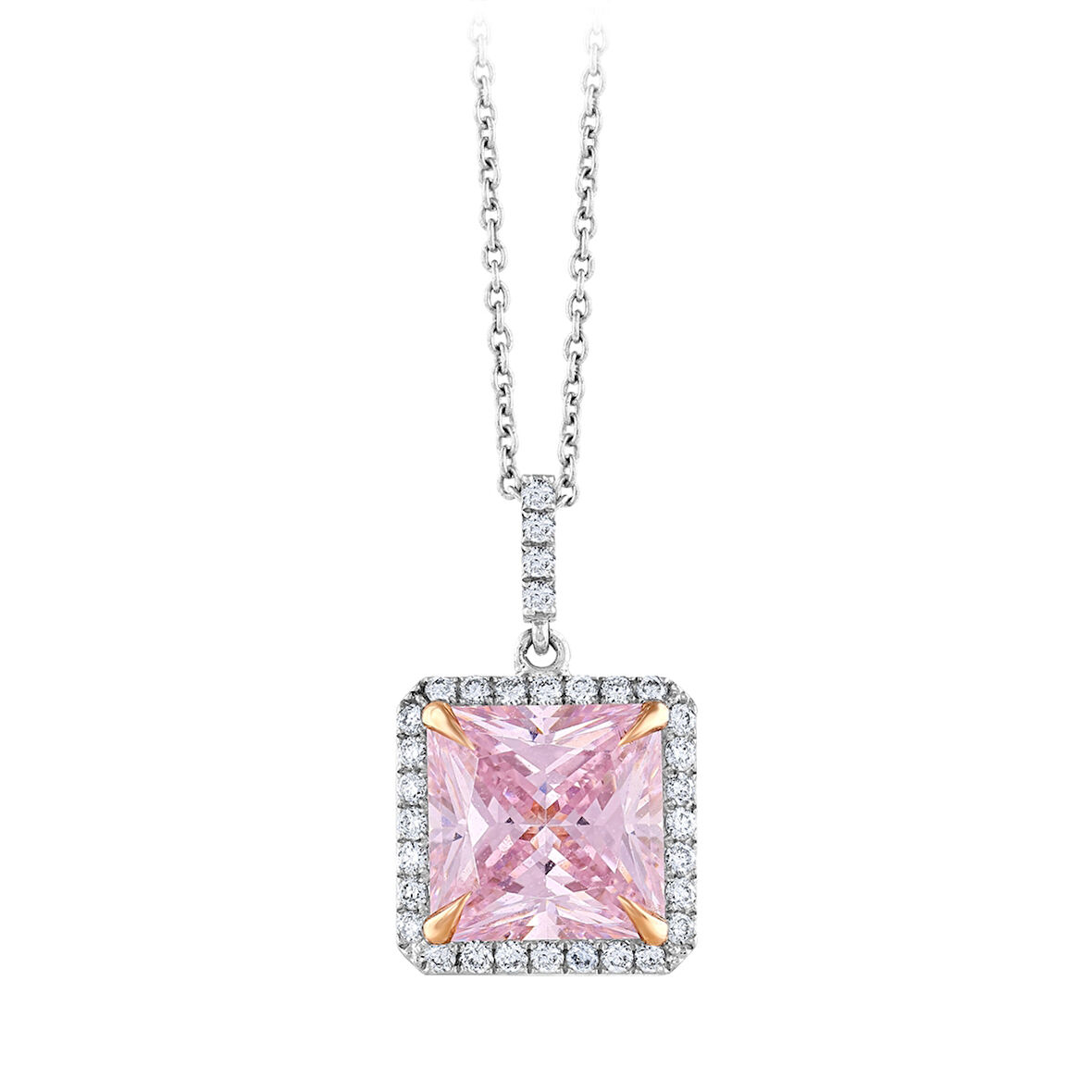 0.14 Karat Pembe Topaz Taşlı Pırlanta Kolye