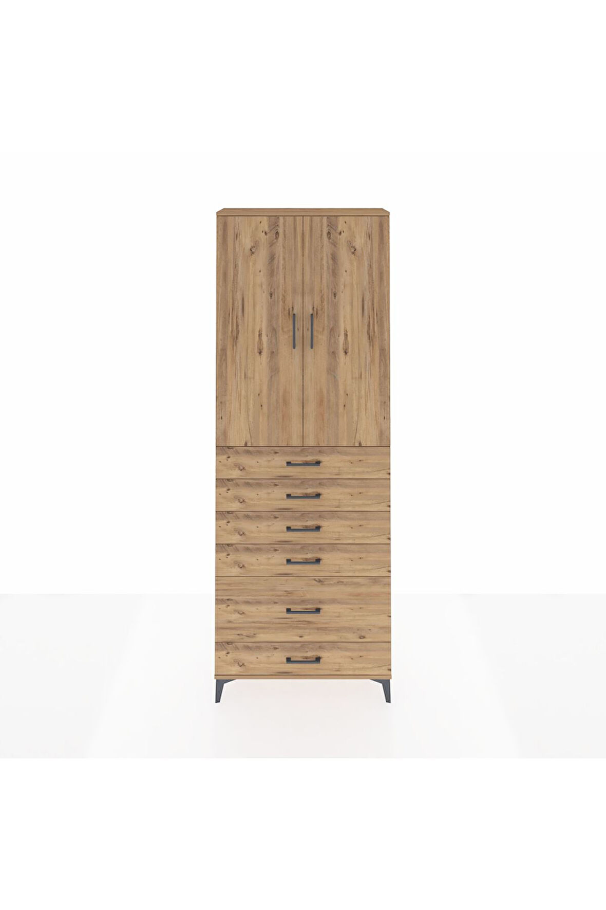 Arges Dolap 3 Raflı 6 Çekmeceli 2 Kapaklı 88x30x243 Çam-Çam