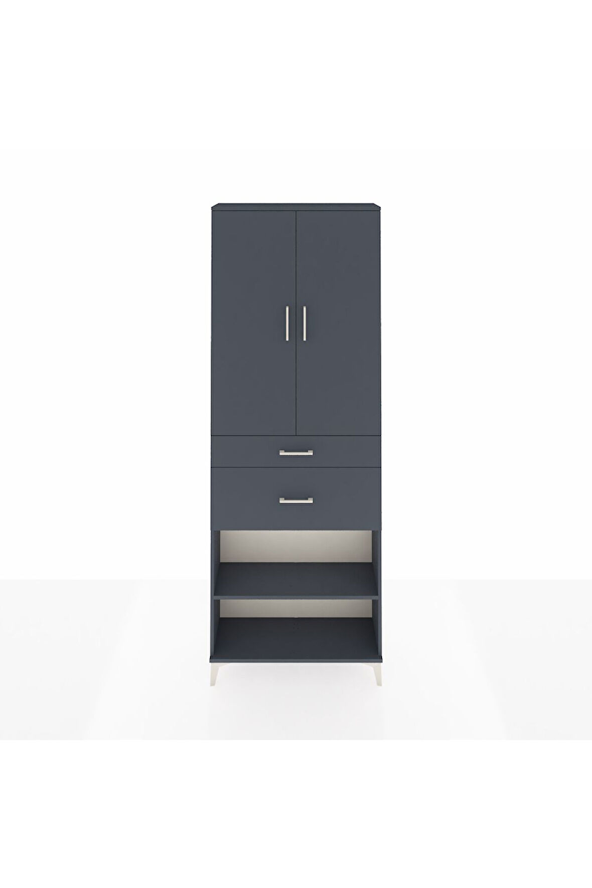 Arges Dolap 4 Raflı 2 Çekmeceli 2 Kapaklı 88x30x243 Antrasit-Antrasit