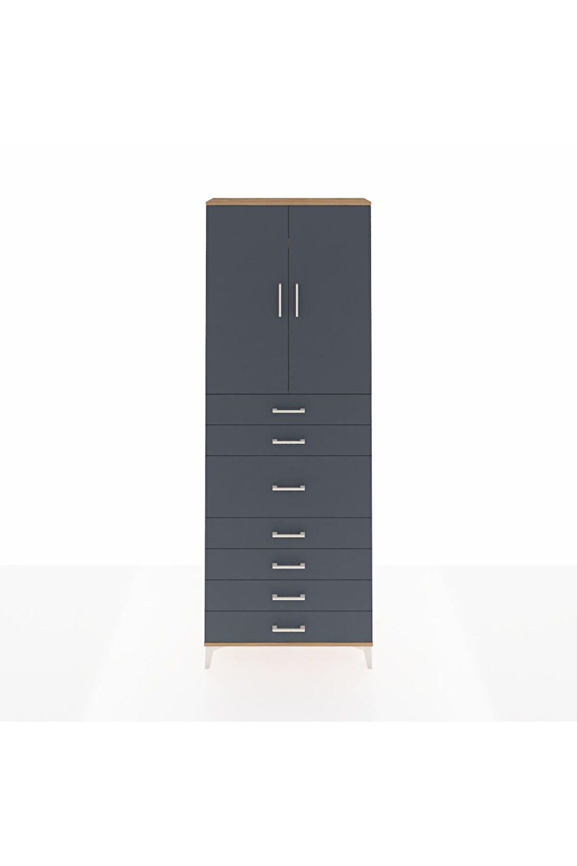 Arges Dolap 3 Raflı 7 Çekmeceli 2 Kapaklı 88x30x243 Çam-Antrasit