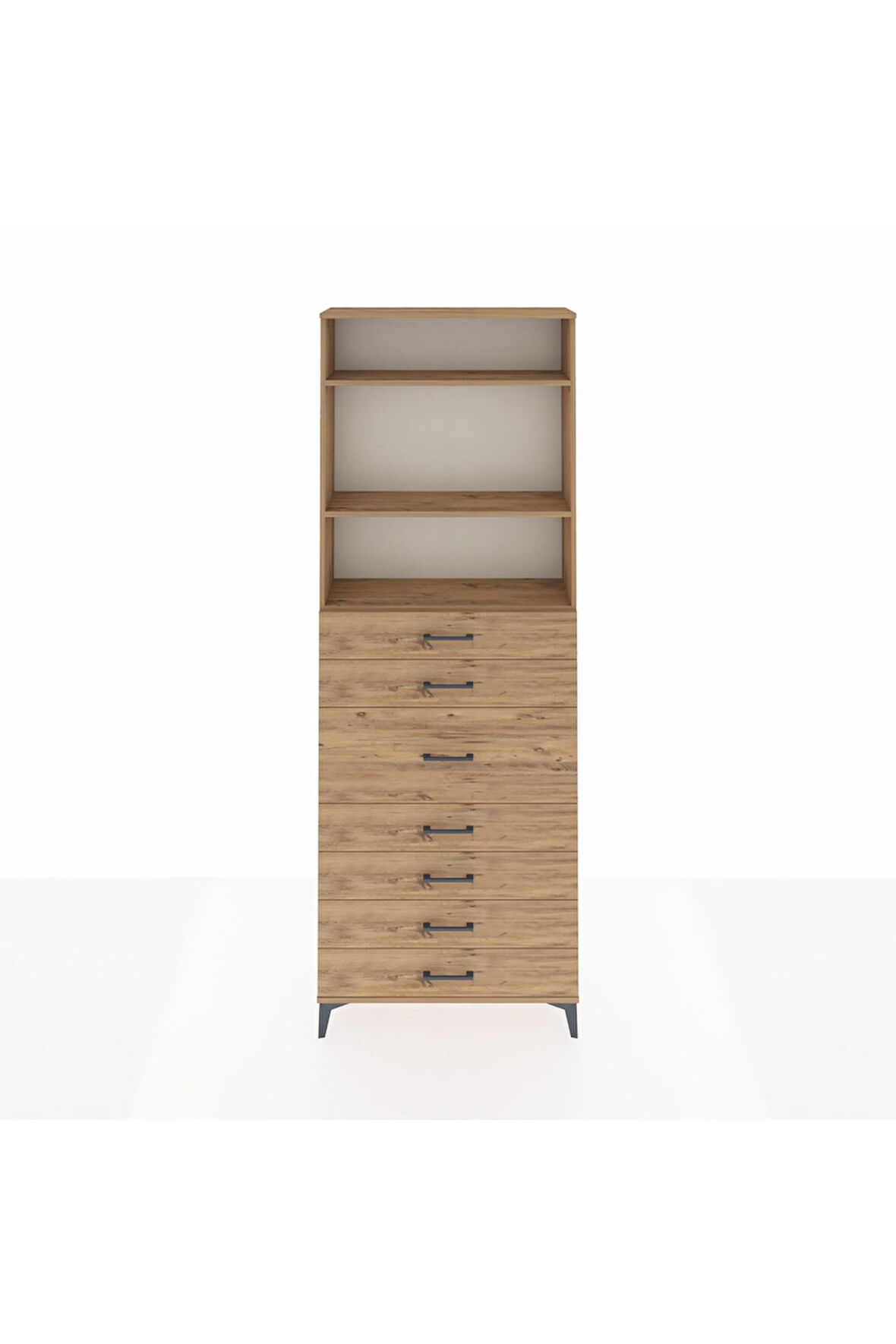 Arges Dolap 3 Raflı 7 Çekmeceli 88x30x243 Çam-Çam