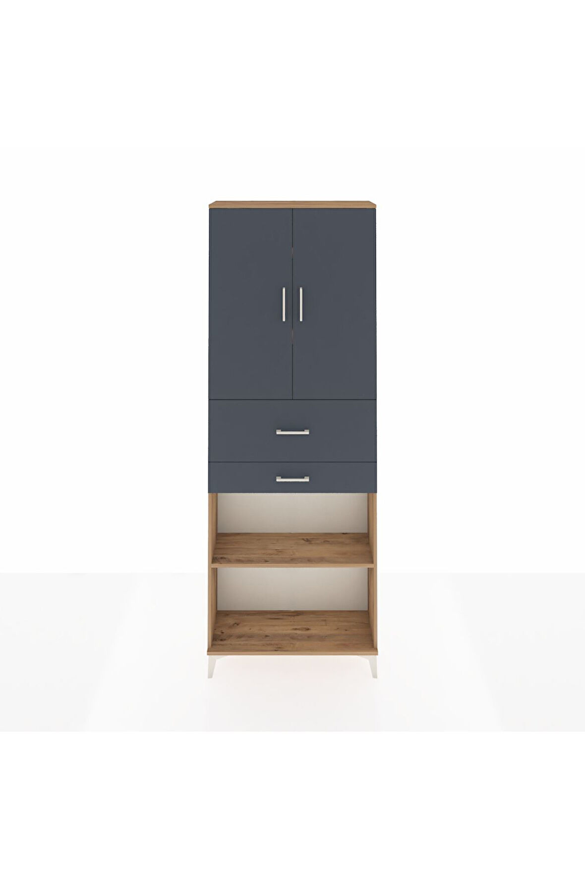 Arges Dolap 4 Raflı 2 Çekmeceli 2 Kapaklı 88x30x243 Çam-Antrasit