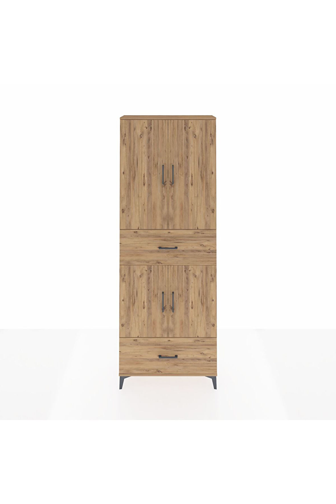 Arges Dolap 5 Raflı 2 Çekmeceli 4 Kapaklı 88x30x243 Çam-Çam