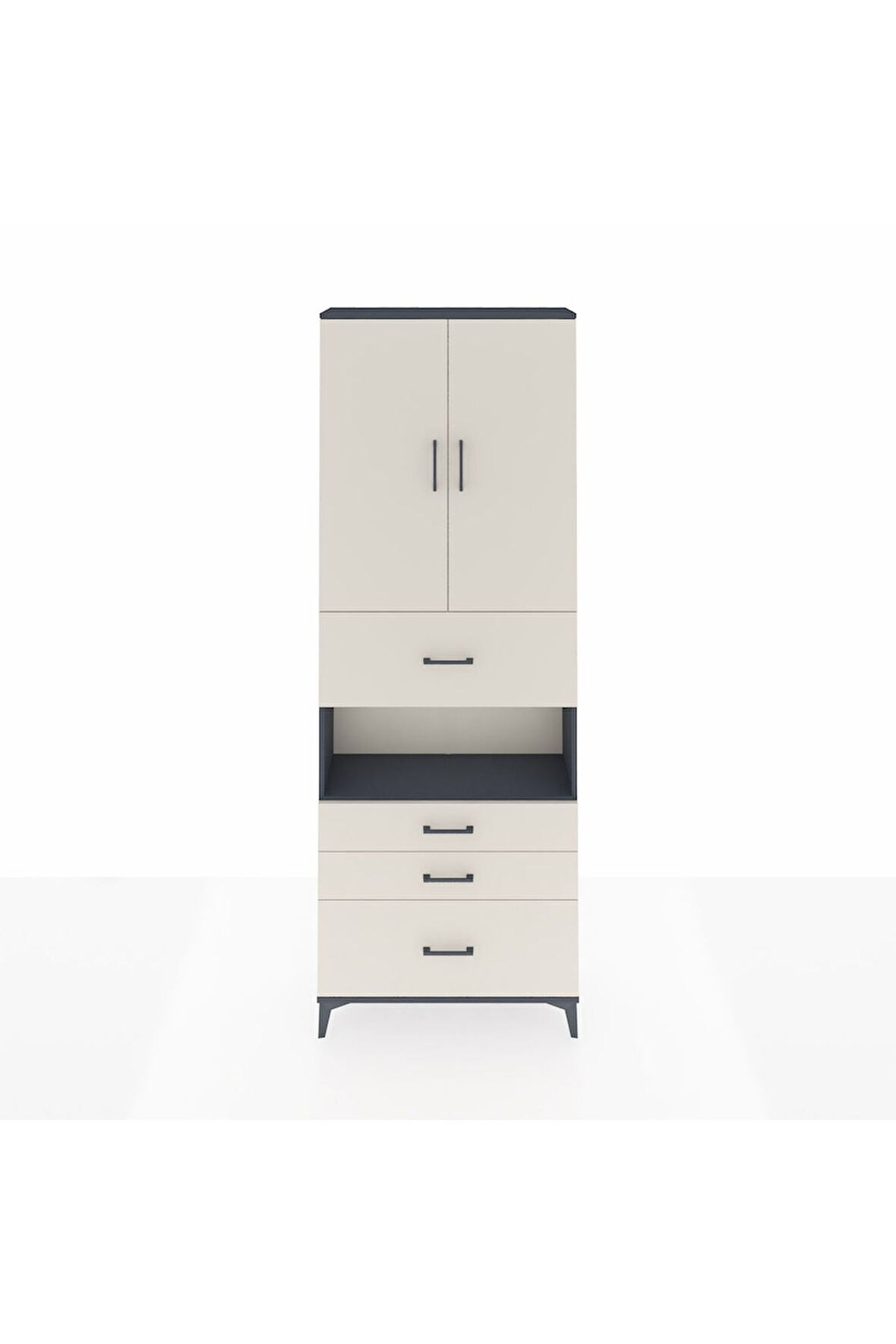 Arges Dolap 4 Raflı 4 Çekmeceli 2 Kapaklı 88x30x243 Antrasit-Aytaşı