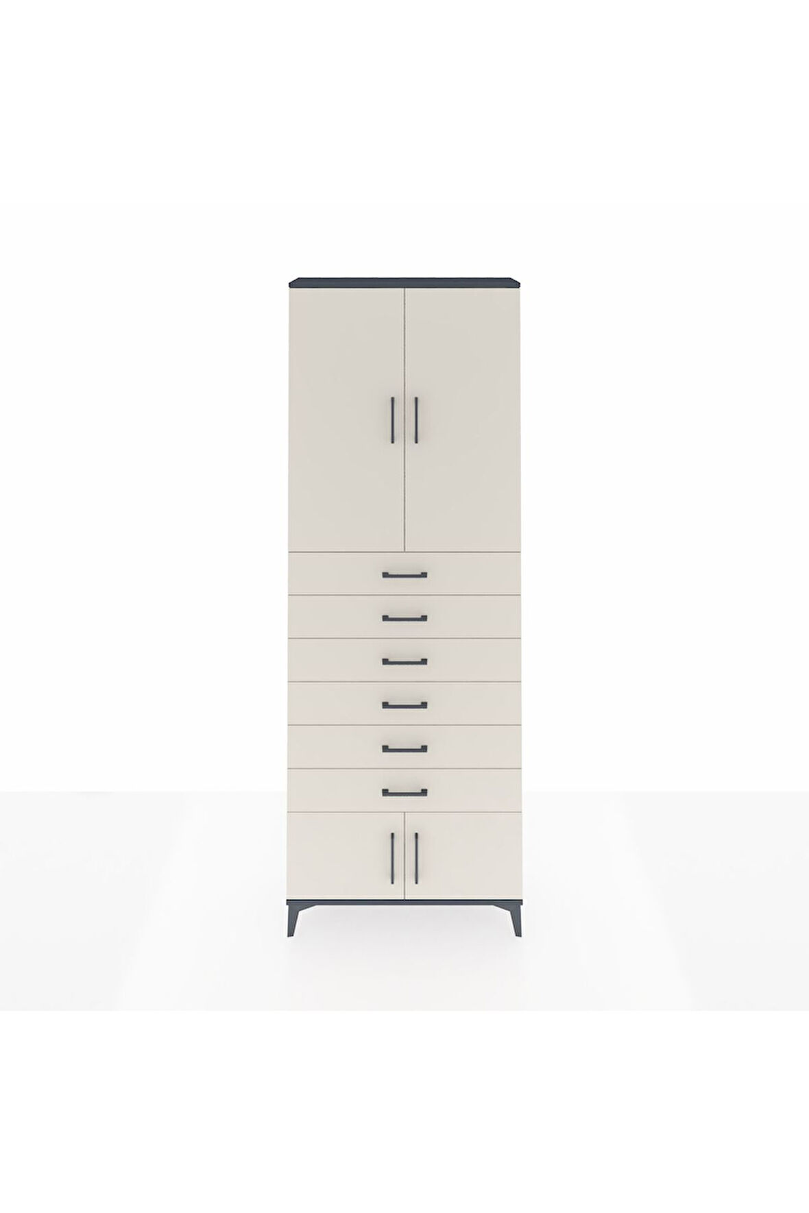 Arges Dolap 3 Raflı 6 Çekmeceli 4 Kapaklı 88x30x243 Antrasit-Aytaşı