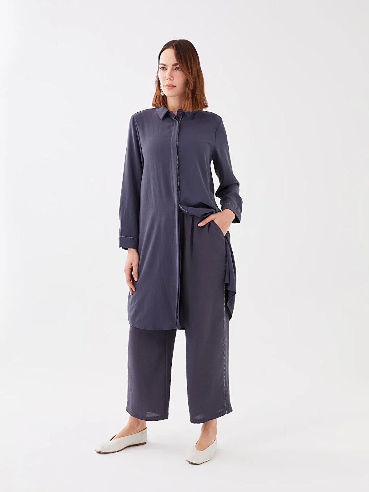 Kadın Beli Lastikli Düz Pantolon