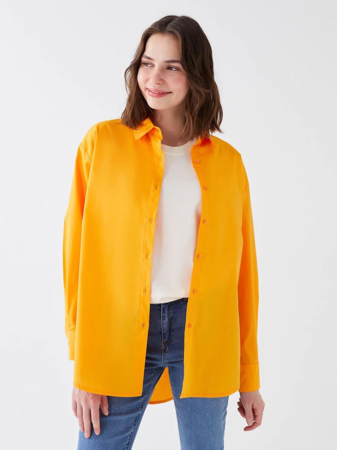 Düz Uzun Kollu Kadın Oversize Gömlek