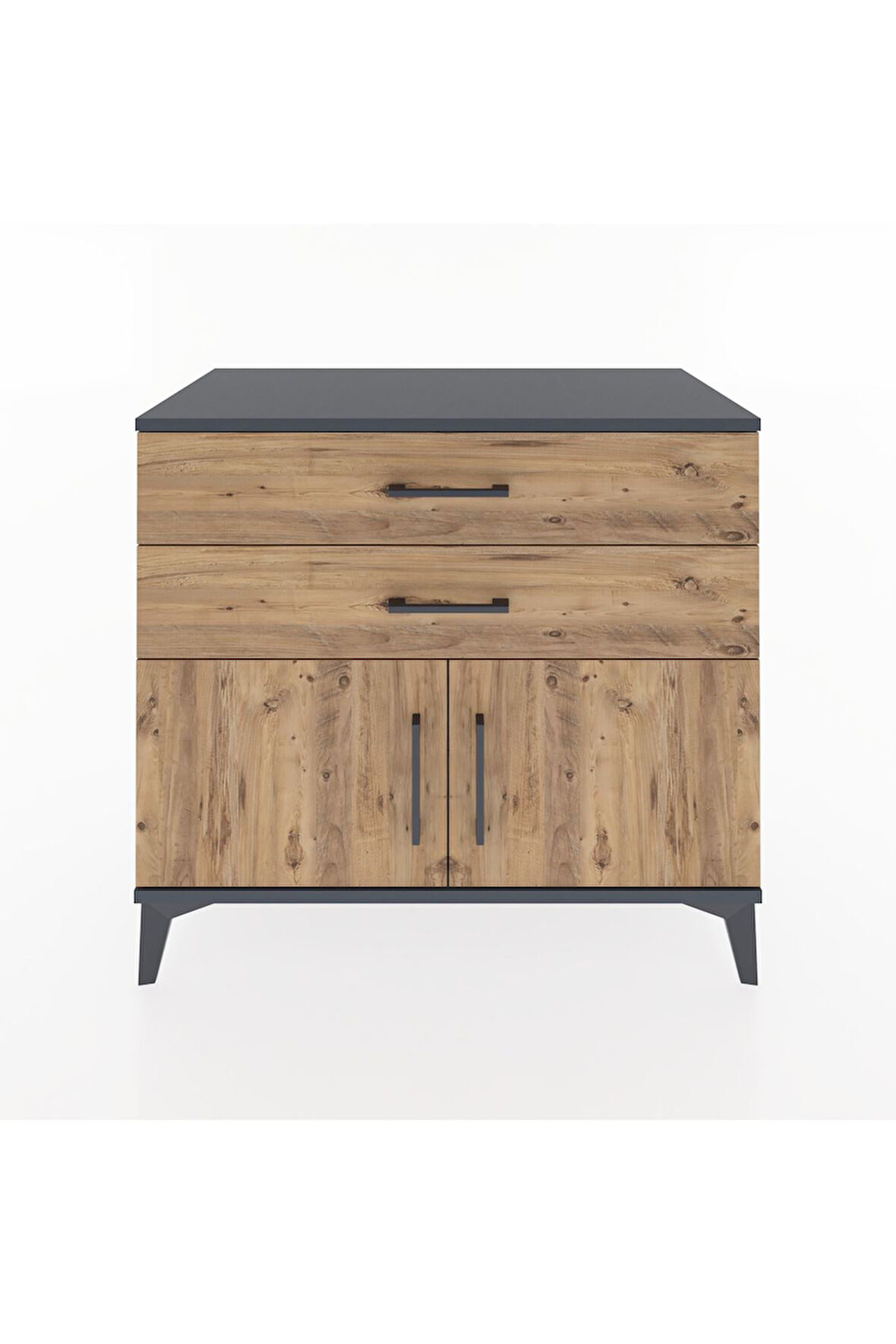 Hyperion Şifonyer Tek Raflı 2 Çekmeceli 2 Kapaklı 88x44x80 Antrasit-Çam