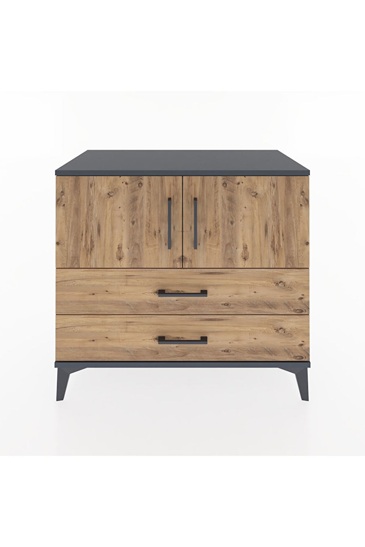 Hyperion Şifonyer 2 Raflı 2 Çekmeceli 2 Kapaklı 88x44x80 Antrasit-Çam