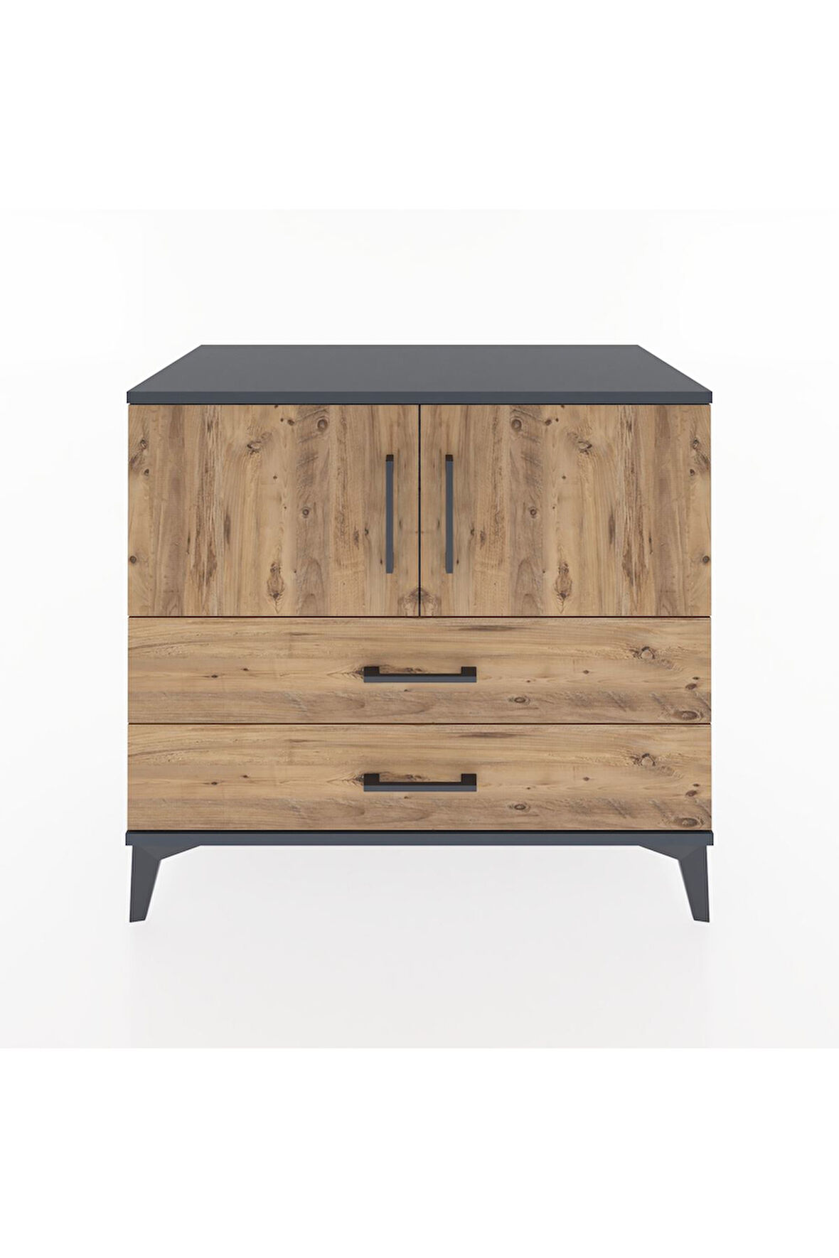 Hyperion Şifonyer Tek Raflı 2 Çekmeceli 2 Kapaklı 88x44x80 Antrasit-Çam