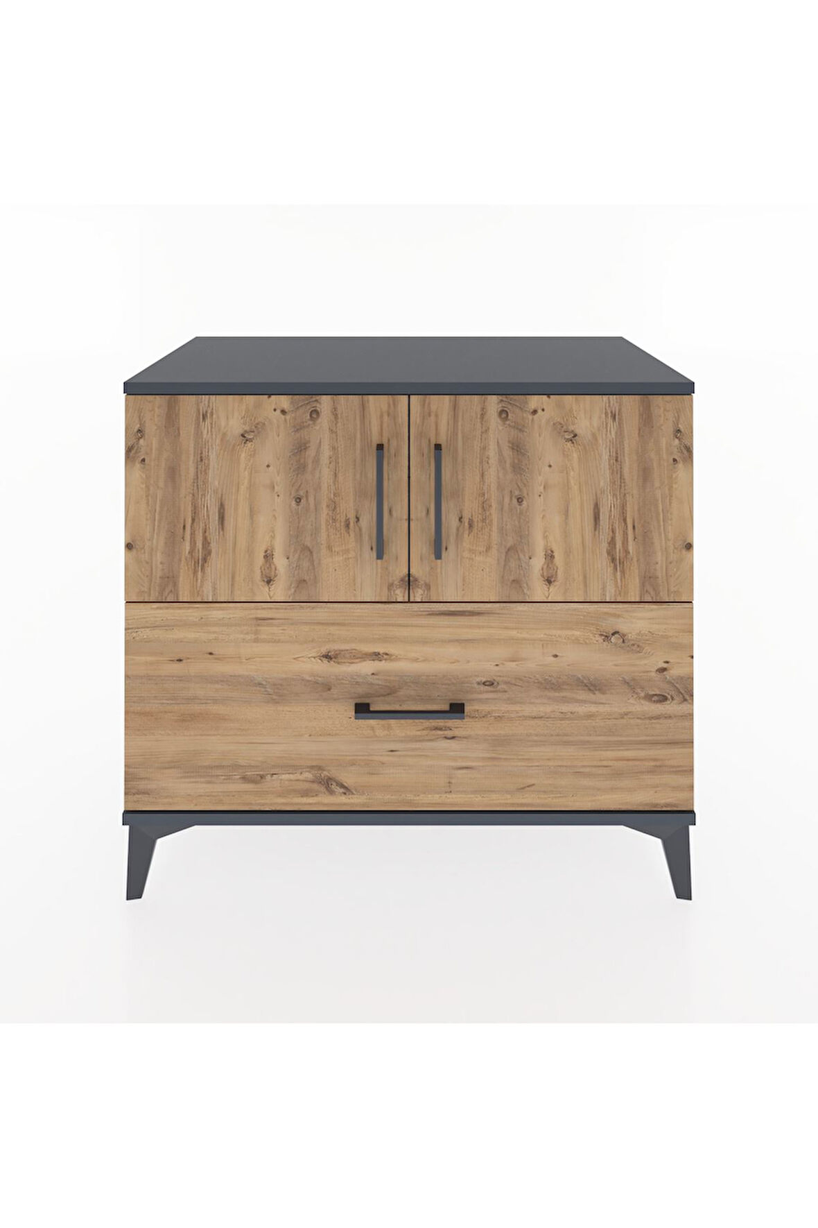 Hyperion Şifonyer Tek Raflı Tek Çekmeceli 2 Kapaklı 88x44x80 Antrasit-Çam