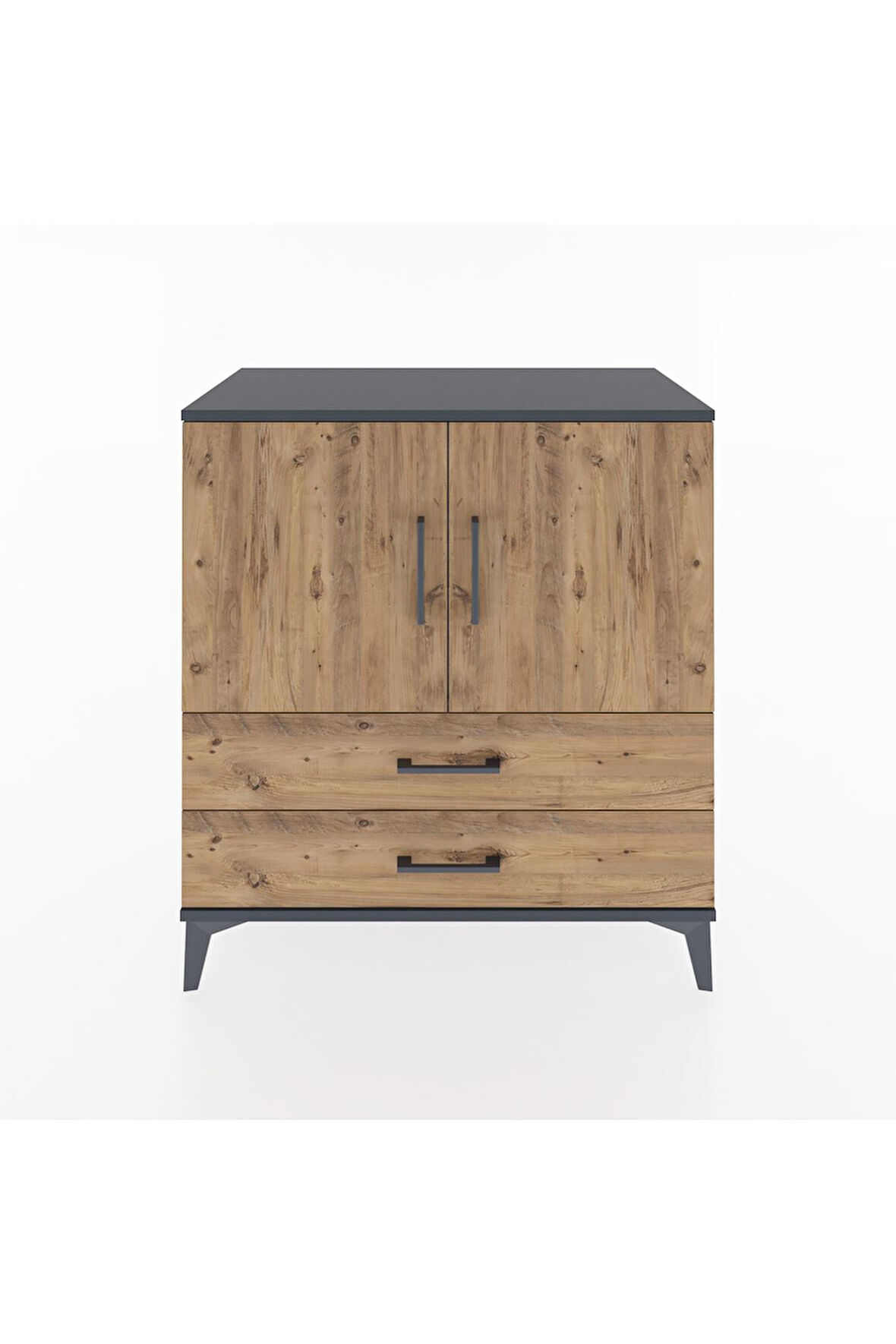 Hyperion Şifonyer 2 Raflı 2 Çekmeceli 2 Kapaklı 88x44x96 Antrasit-Çam