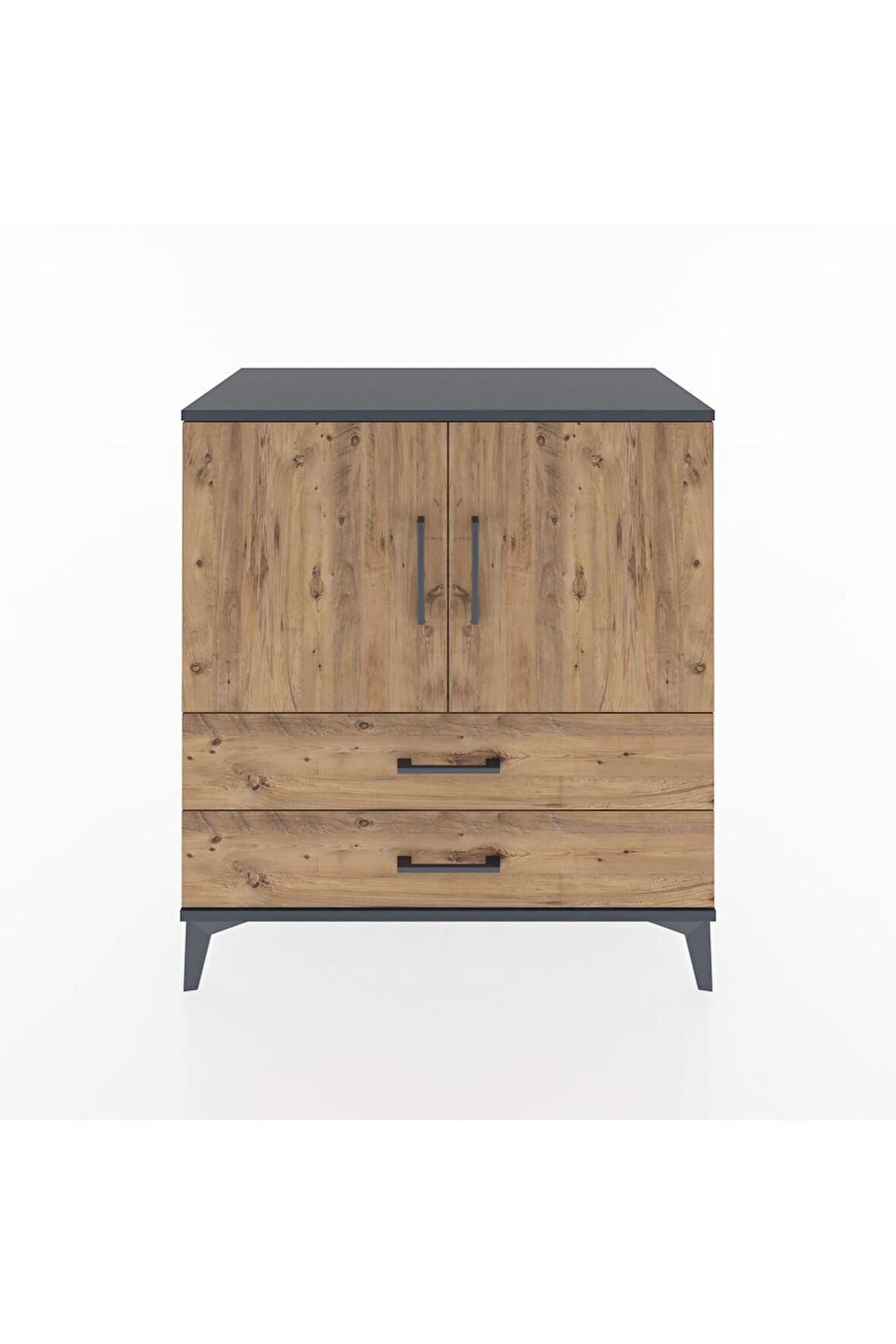 Hyperion Şifonyer Tek Raflı 2 Çekmeceli 2 Kapaklı 88x44x96 Antrasit-Çam