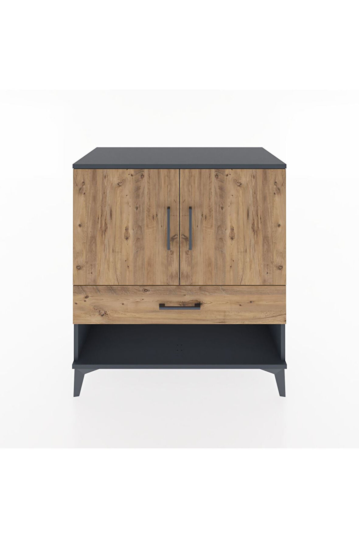 Hyperion Şifonyer 3 Raflı Tek Çekmeceli 2 Kapaklı 88x44x96 Antrasit-Çam