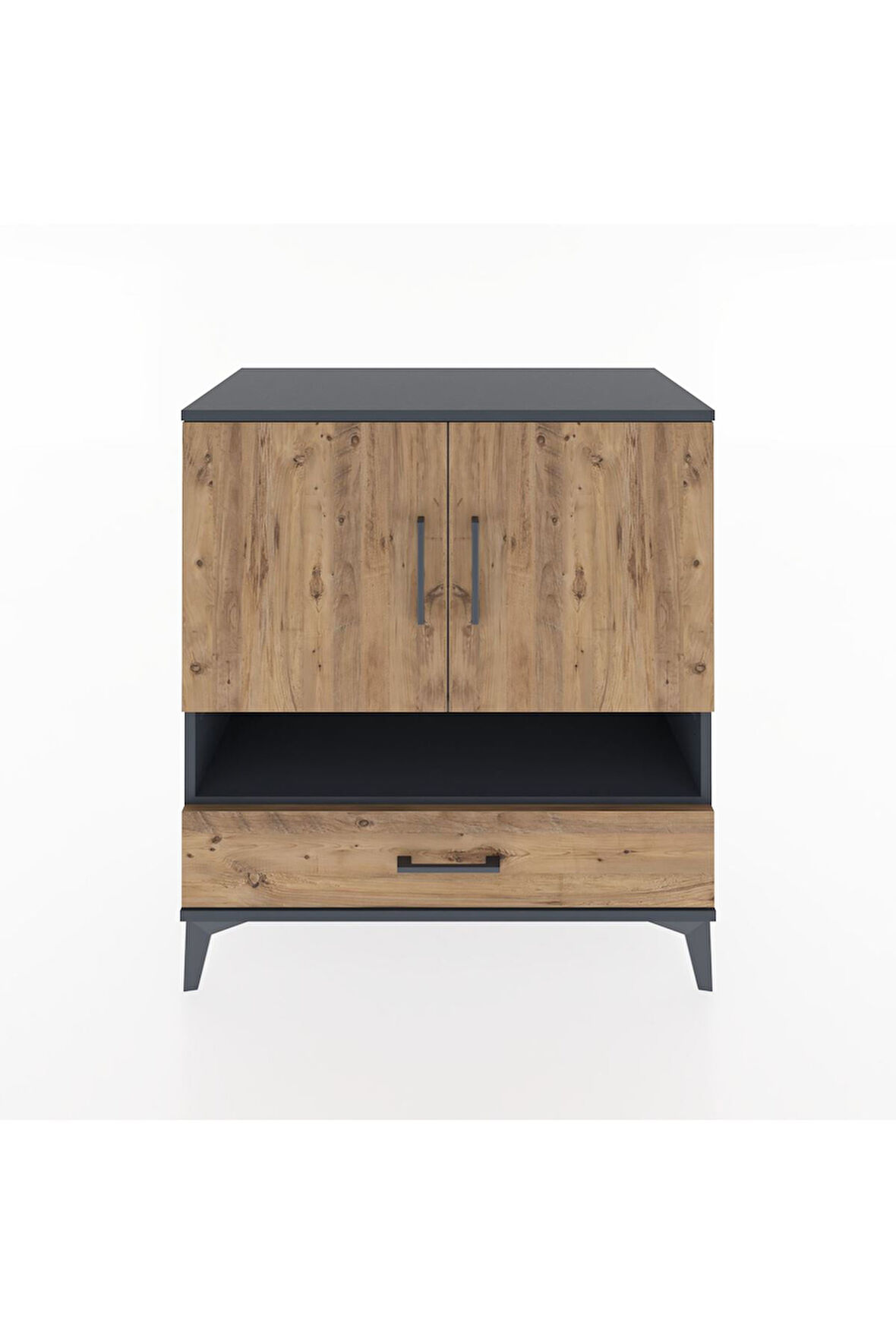 Hyperion Şifonyer 3 Raflı Tek Çekmeceli 2 Kapaklı 88x44x96 Antrasit-Çam