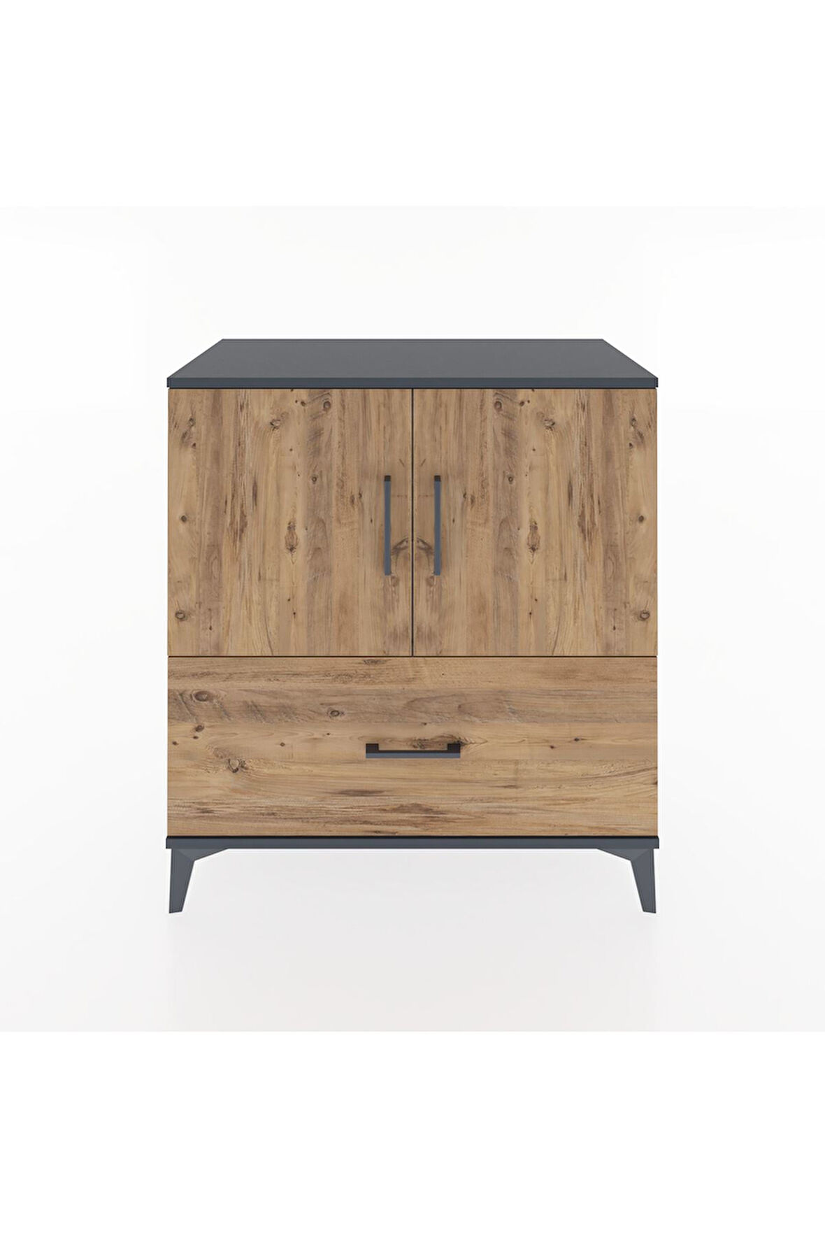 Hyperion Şifonyer Tek Raflı Tek Çekmeceli 2 Kapaklı 88x44x96 Antrasit-Çam