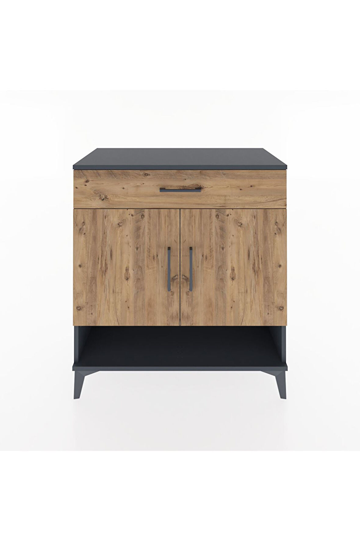 Hyperion Şifonyer 3 Raflı Tek Çekmeceli 2 Kapaklı 88x44x96 Antrasit-Çam