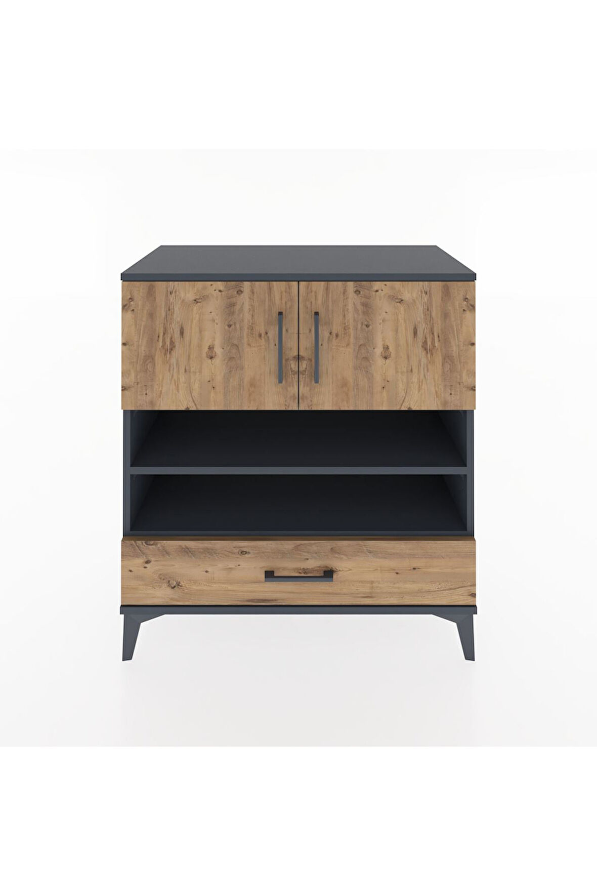 Hyperion Şifonyer 4 Raflı Tek Çekmeceli 2 Kapaklı 88x44x96 Antrasit-Çam