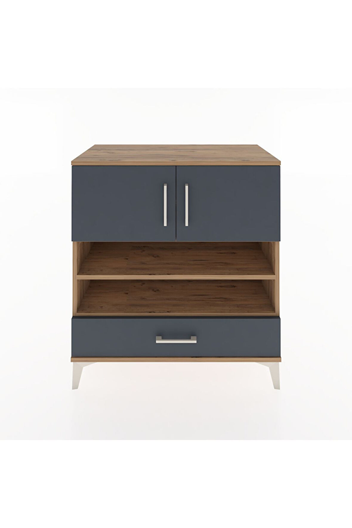 Hyperion Şifonyer 4 Raflı Tek Çekmeceli 2 Kapaklı 88x44x96 Çam-Antrasit