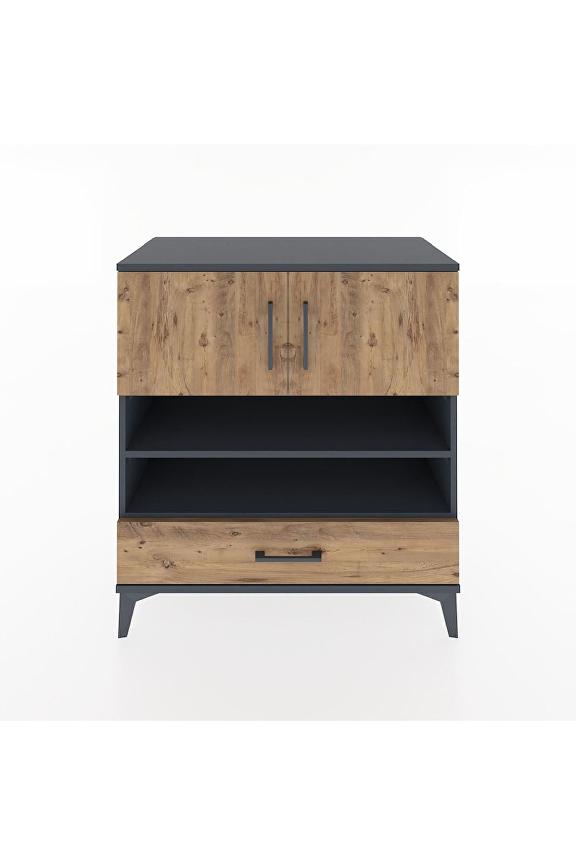 Hyperion Şifonyer 3 Raflı Tek Çekmeceli 2 Kapaklı 88x44x96 Antrasit-Çam