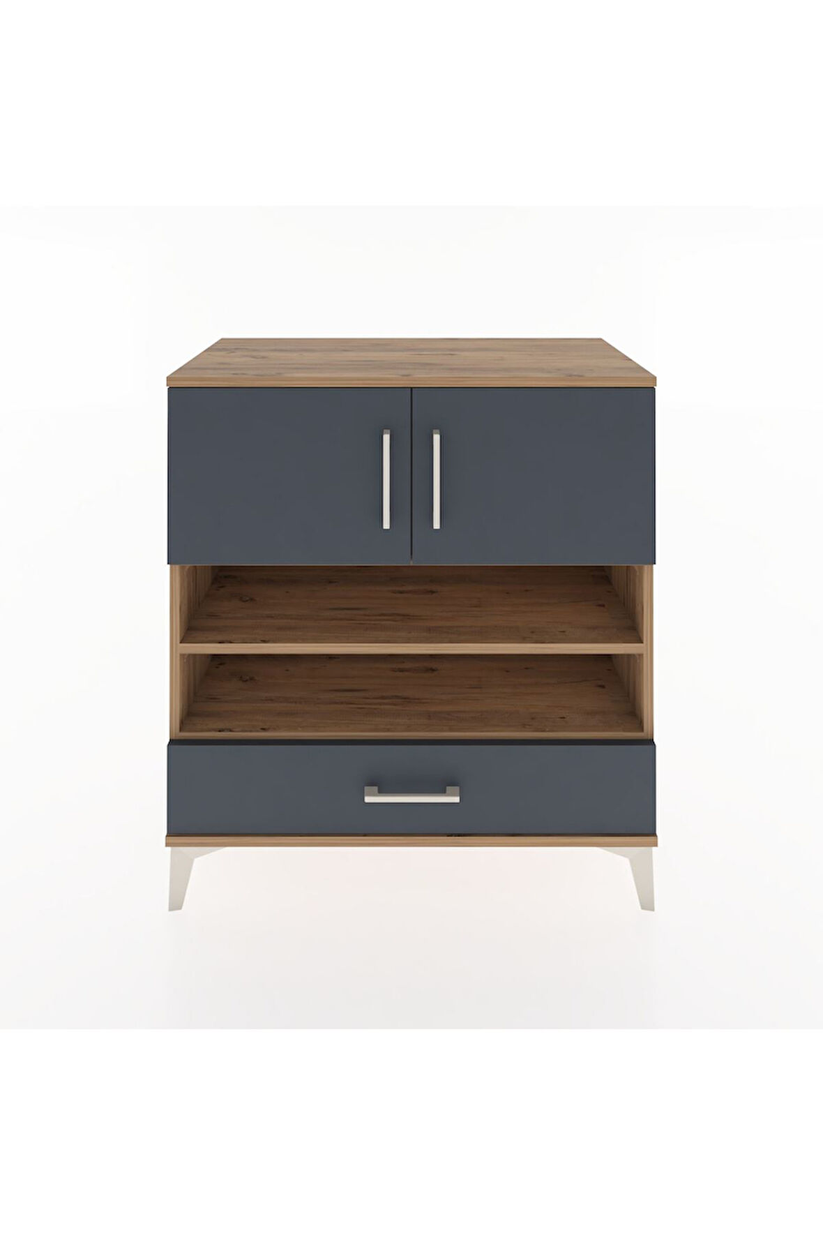 Hyperion Şifonyer 3 Raflı Tek Çekmeceli 2 Kapaklı 88x44x96 Çam-Antrasit