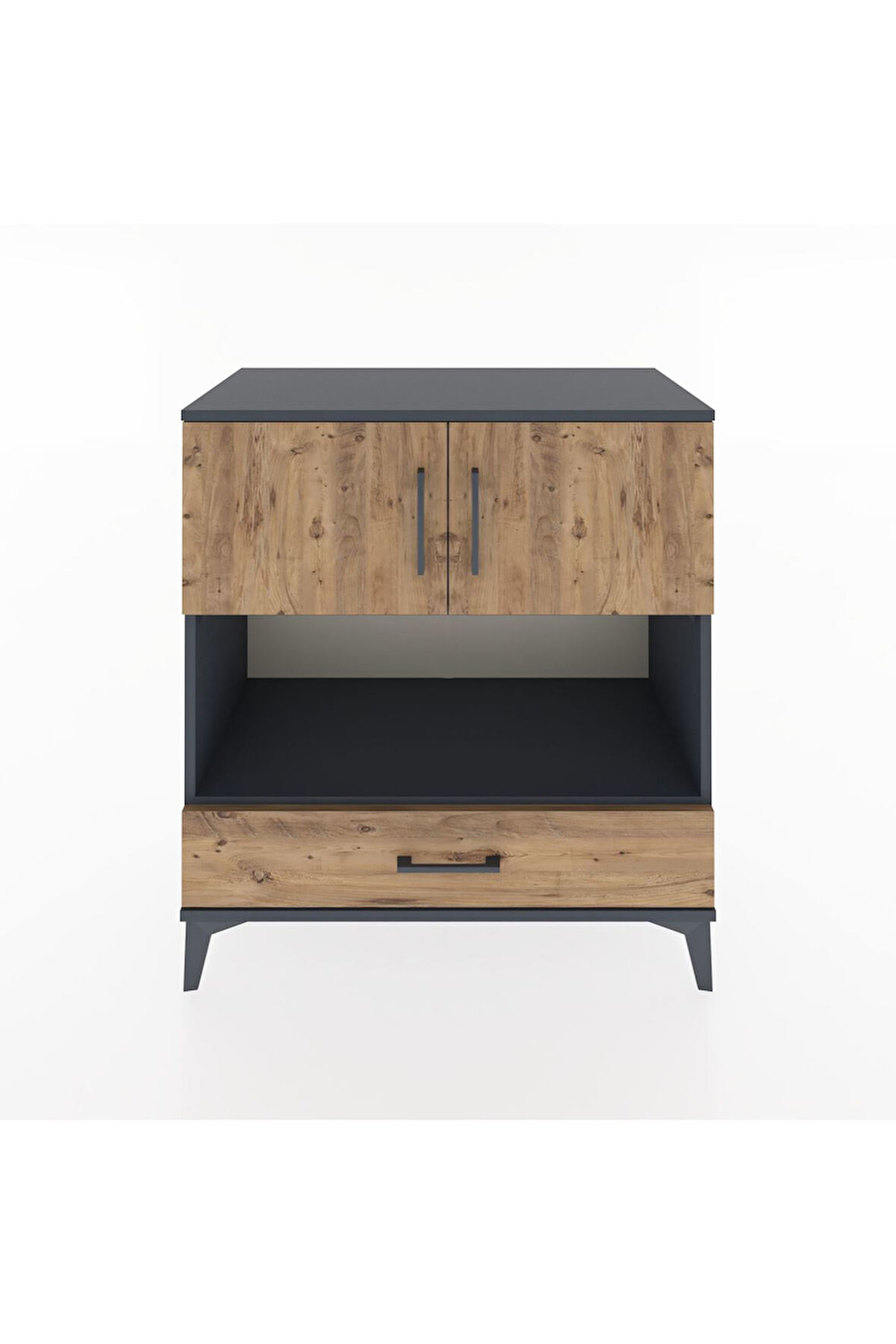 Hyperion Şifonyer 3 Raflı Tek Çekmeceli 2 Kapaklı 88x44x96 Antrasit-Çam