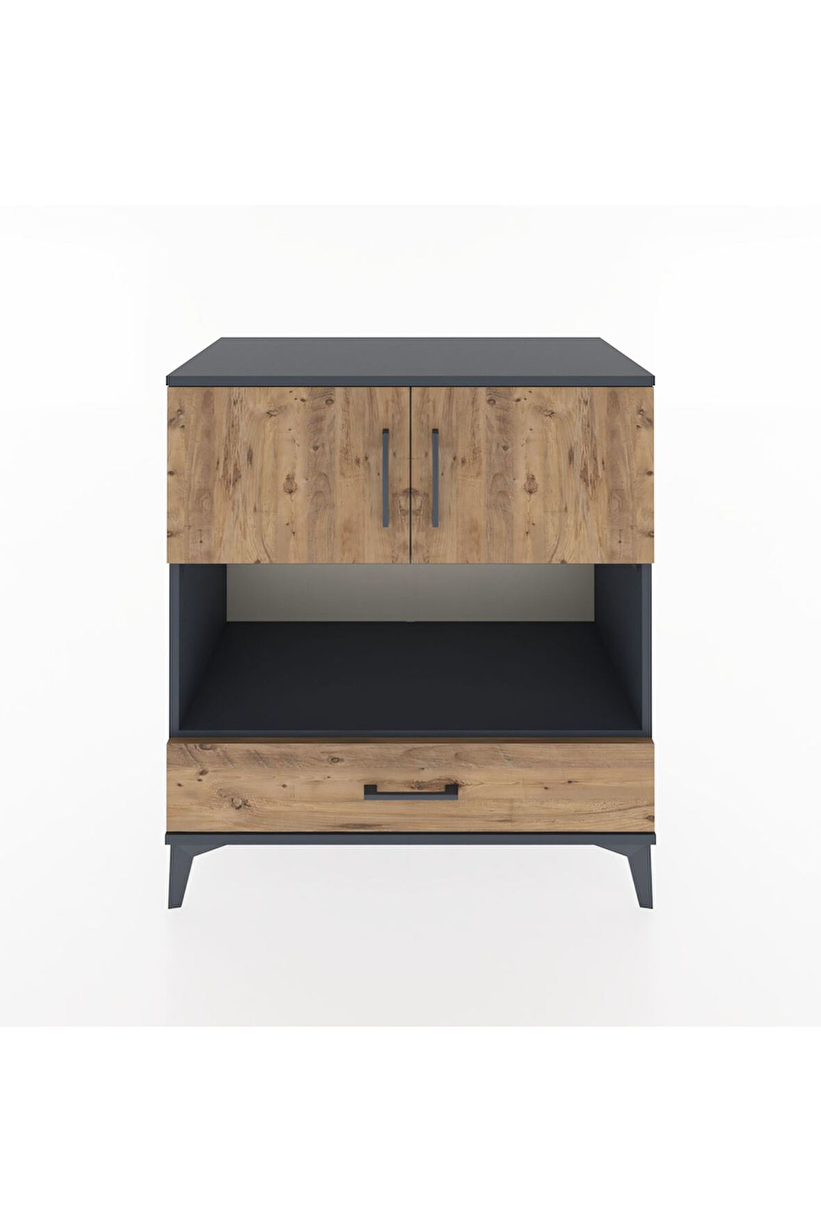 Hyperion Şifonyer 2 Raflı Tek Çekmeceli 2 Kapaklı 88x44x96 Antrasit-Çam