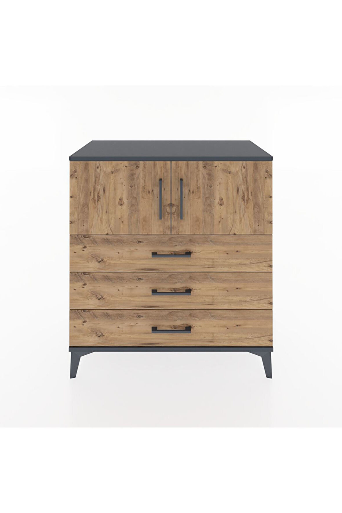 Hyperion Şifonyer 2 Raflı 3 Çekmeceli 2 Kapaklı 88x44x96 Antrasit-Çam