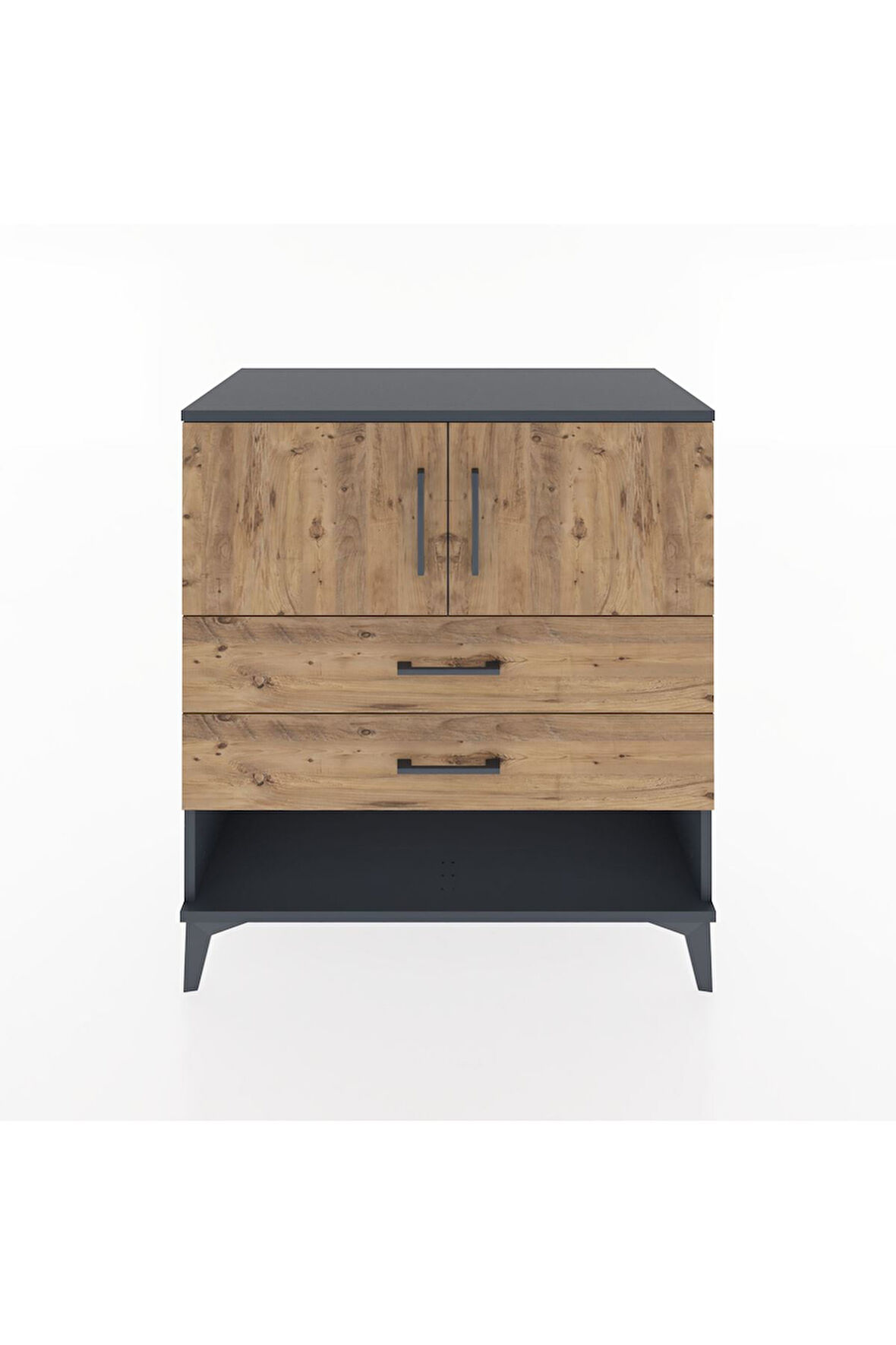 Hyperion Şifonyer Tek Raflı 2 Çekmeceli 2 Kapaklı 88x44x96 Antrasit-Çam