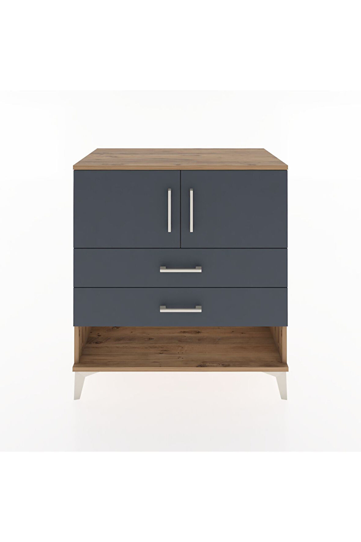 Hyperion Şifonyer Tek Raflı 2 Çekmeceli 2 Kapaklı 88x44x96 Çam-Antrasit