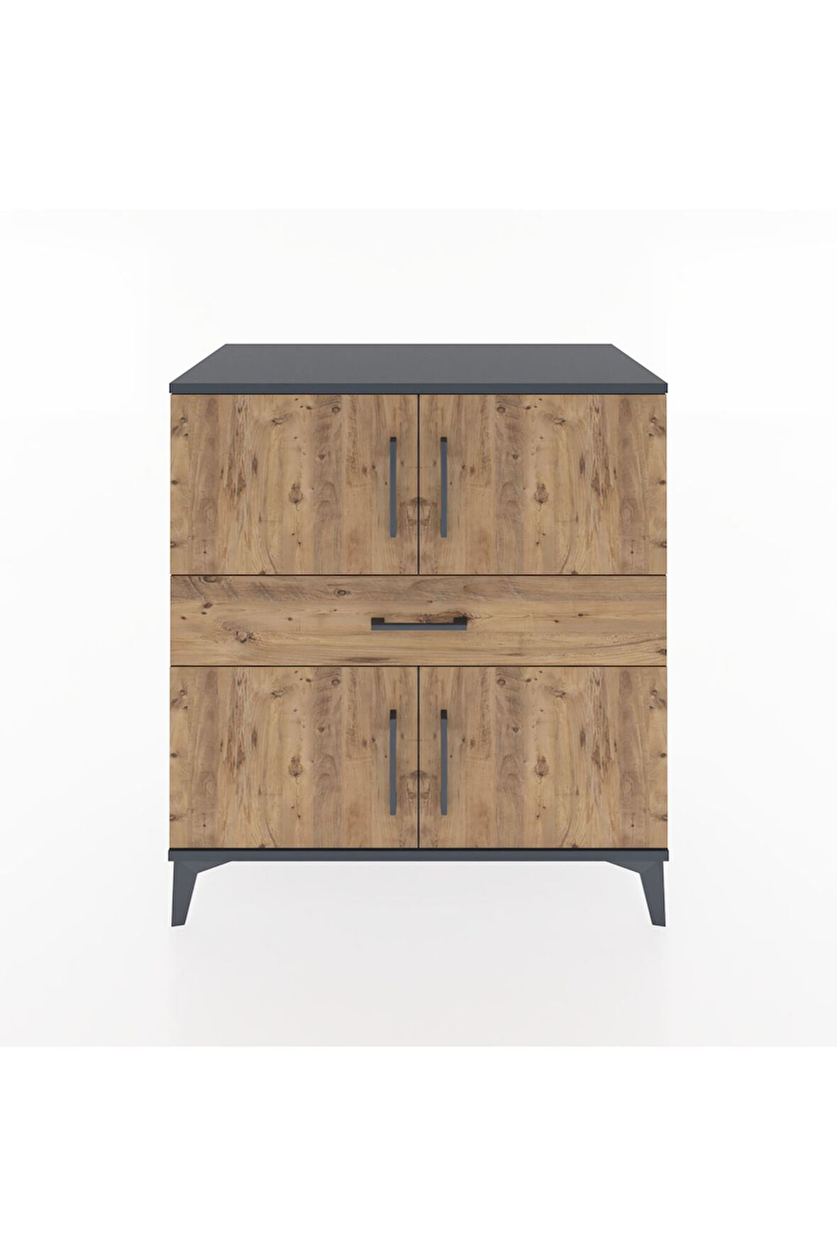 Hyperion Şifonyer 3 Raflı Tek Çekmeceli 4 Kapaklı 88x44x96 Antrasit-Çam