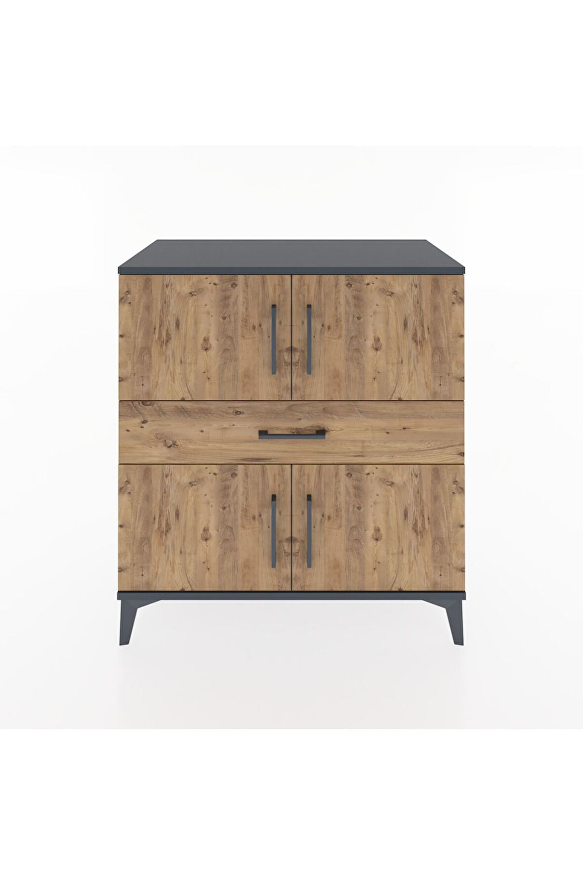 Hyperion Şifonyer Tek Raflı Tek Çekmeceli 4 Kapaklı 88x44x96 Antrasit-Çam