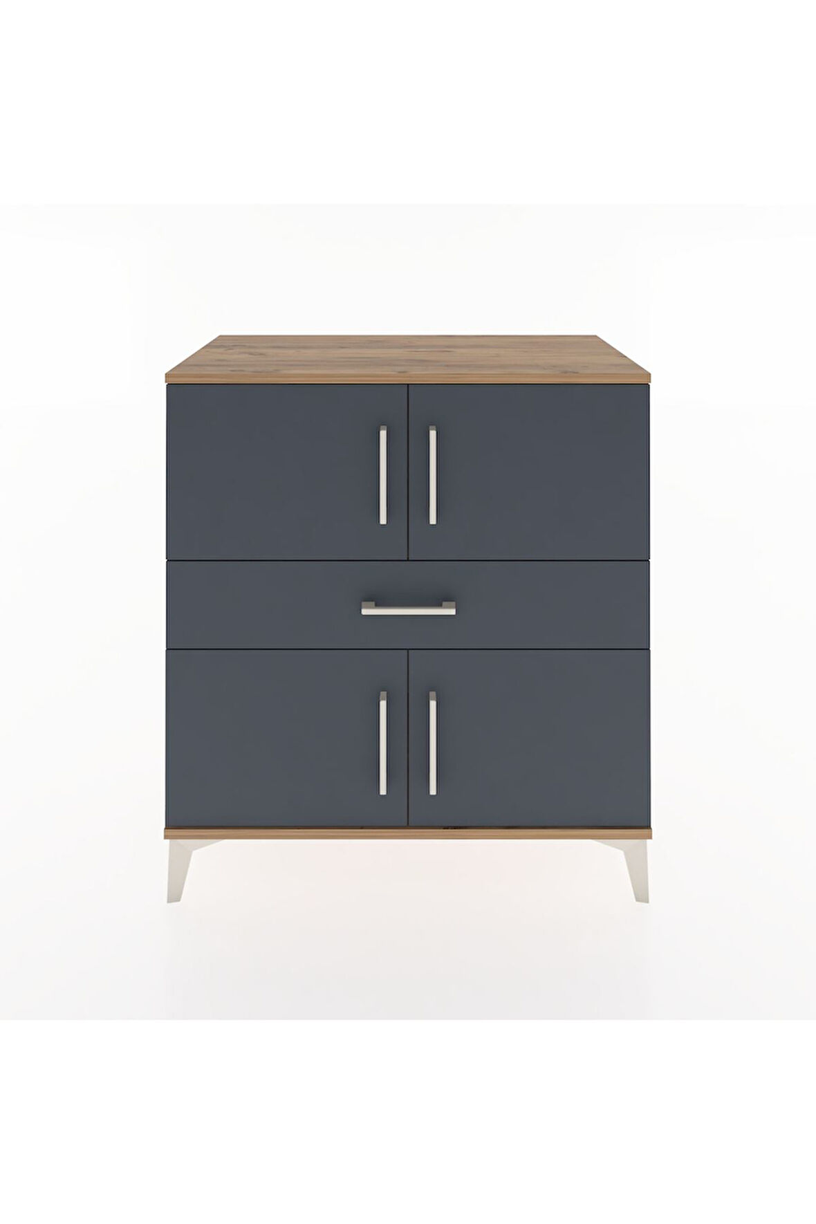 Hyperion Şifonyer Tek Raflı Tek Çekmeceli 4 Kapaklı 88x44x96 Çam-Antrasit