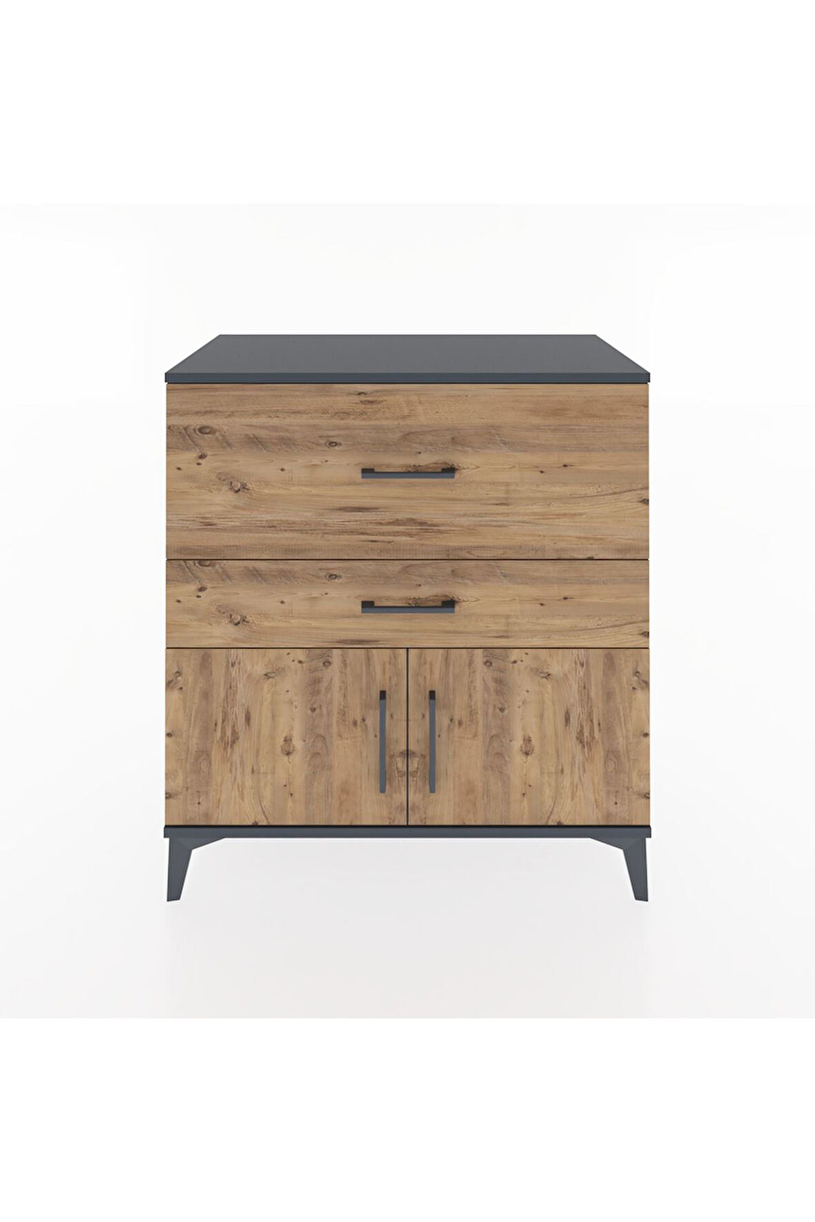 Hyperion Şifonyer Tek Raflı 2 Çekmeceli 2 Kapaklı 88x44x96 Antrasit-Çam