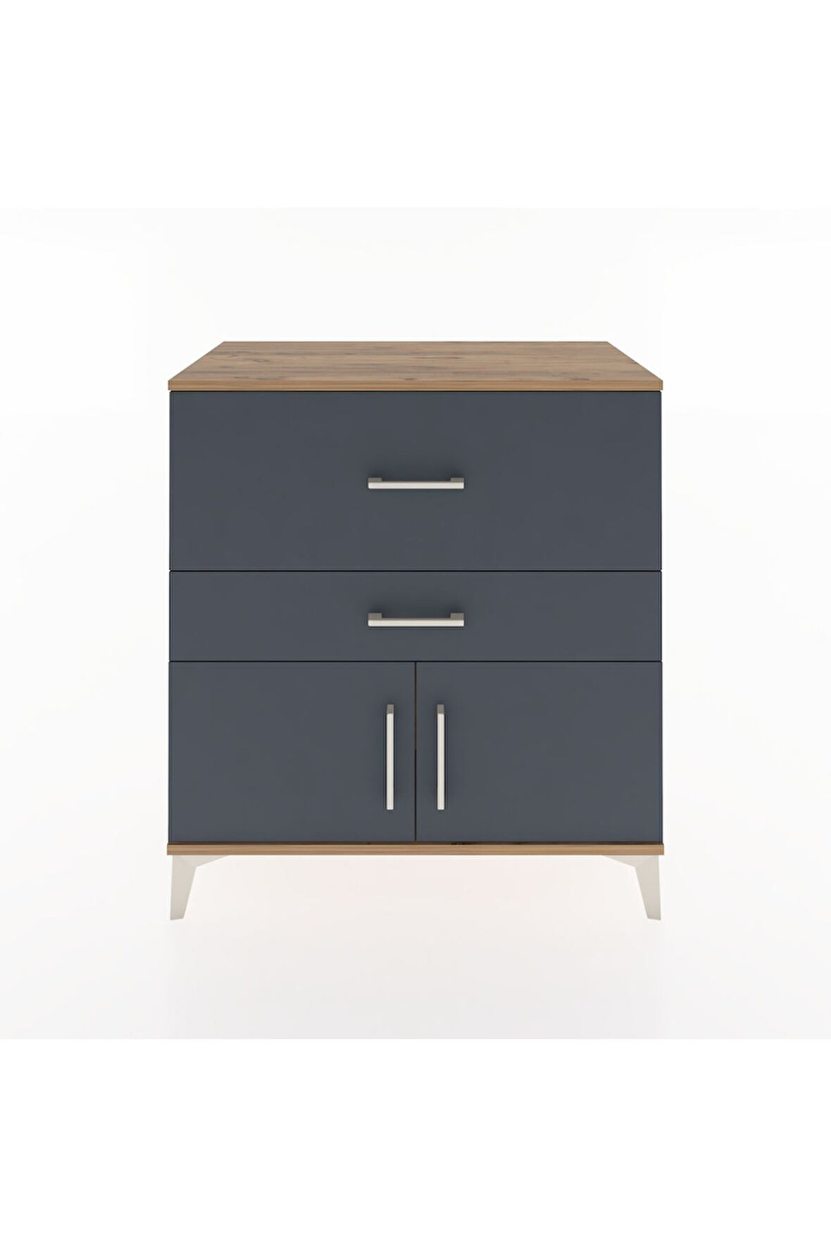 Hyperion Şifonyer Tek Raflı 2 Çekmeceli 2 Kapaklı 88x44x96 Çam-Antrasit