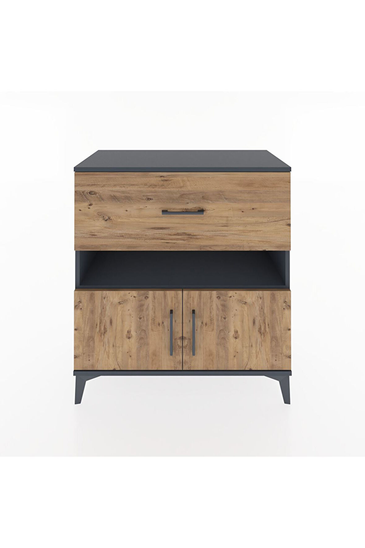 Hyperion Şifonyer 2 Raflı Tek Çekmeceli 2 Kapaklı 88x44x96 Antrasit-Çam