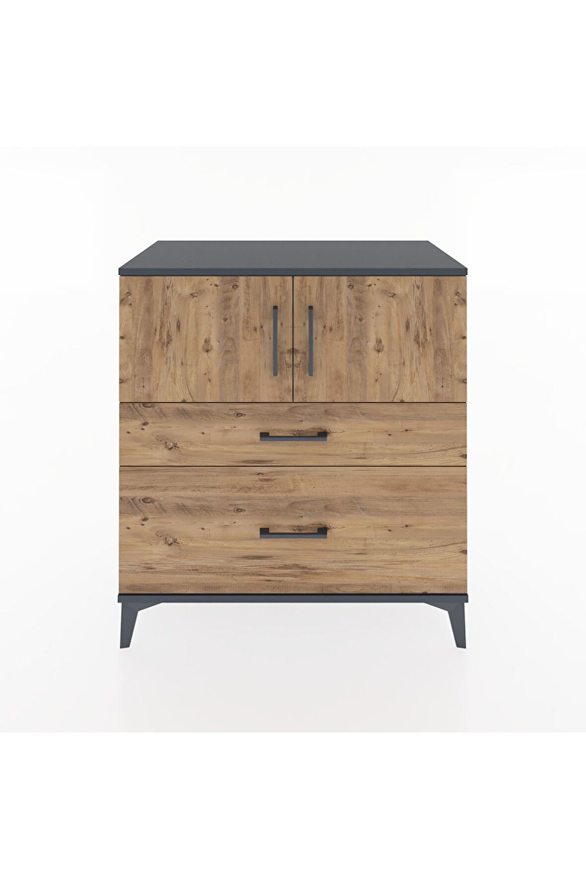 Hyperion Şifonyer 2 Raflı 2 Çekmeceli 2 Kapaklı 88x44x96 Antrasit-Çam