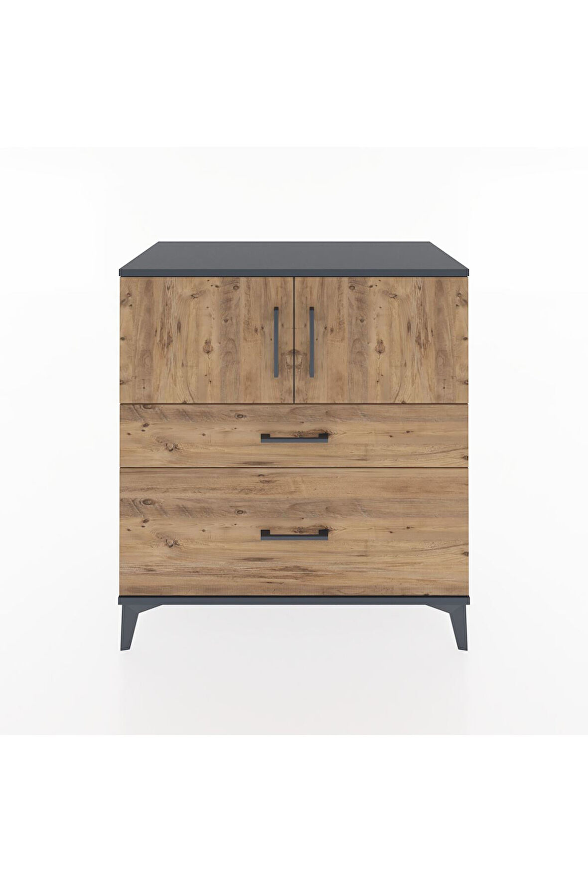 Hyperion Şifonyer Tek Raflı 2 Çekmeceli 2 Kapaklı 88x44x96 Antrasit-Çam