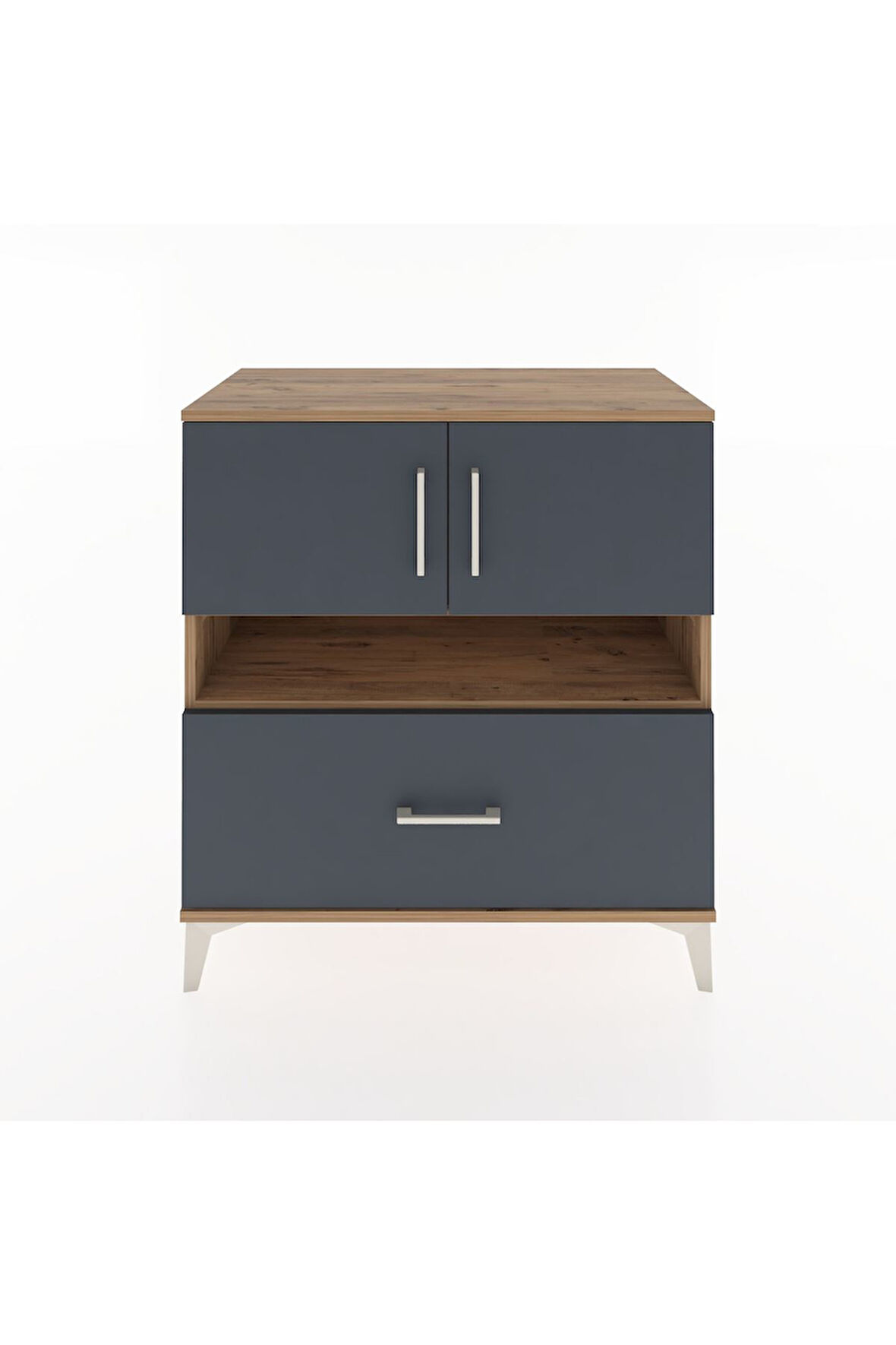 Hyperion Şifonyer 2 Raflı Tek Çekmeceli 2 Kapaklı 88x44x96 Çam-Antrasit