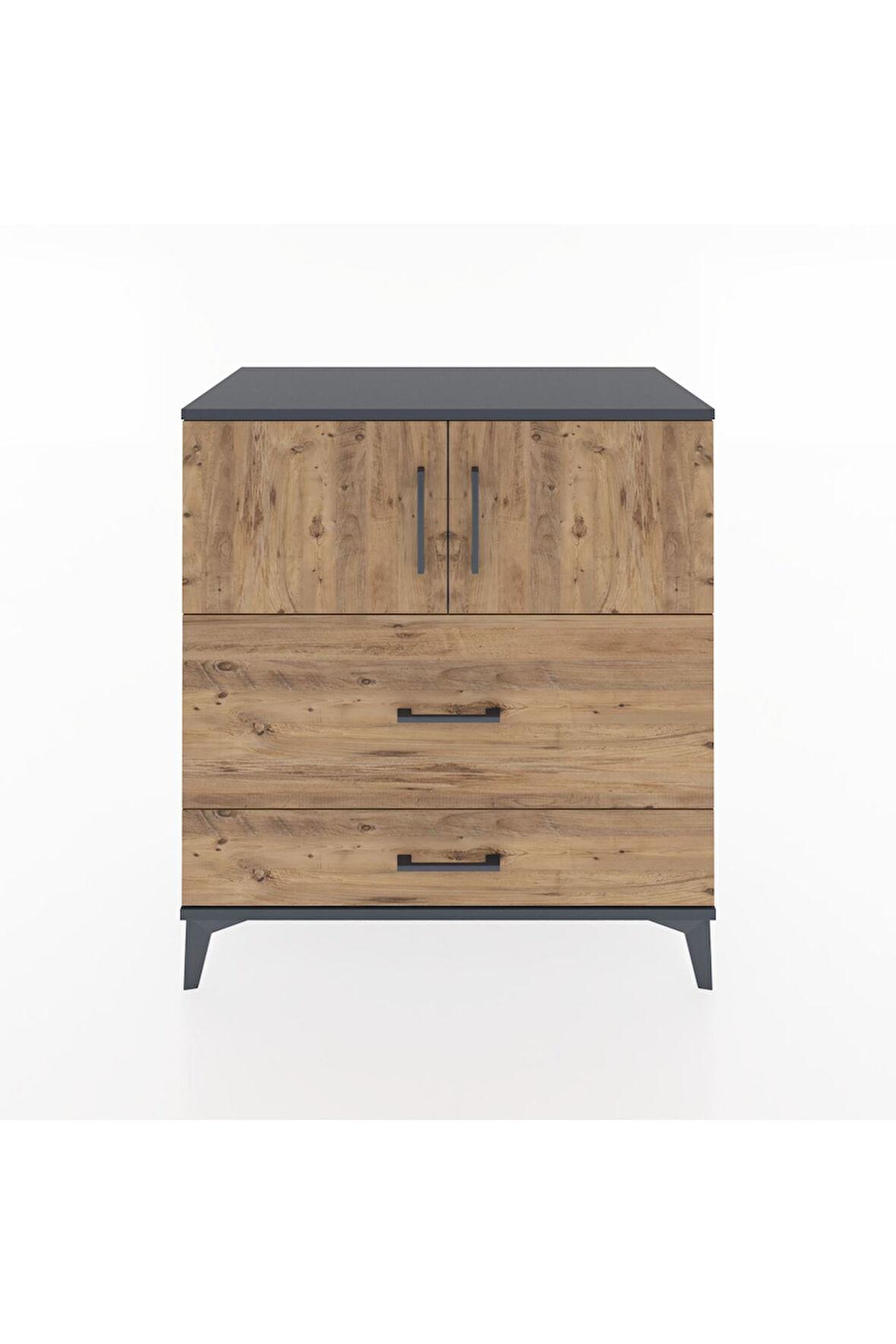 Hyperion Şifonyer Tek Raflı 2 Çekmeceli 2 Kapaklı 88x44x96 Antrasit-Çam