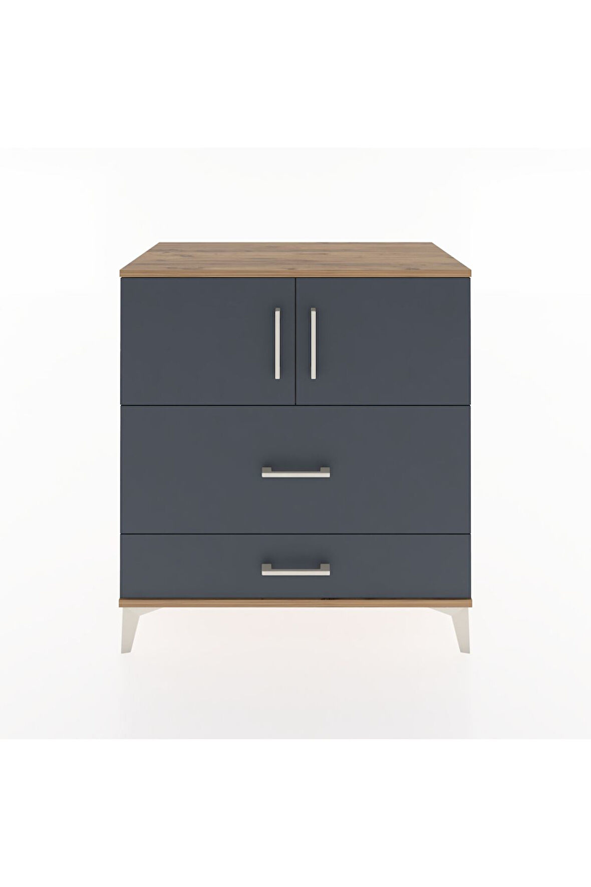 Hyperion Şifonyer Tek Raflı 2 Çekmeceli 2 Kapaklı 88x44x96 Çam-Antrasit