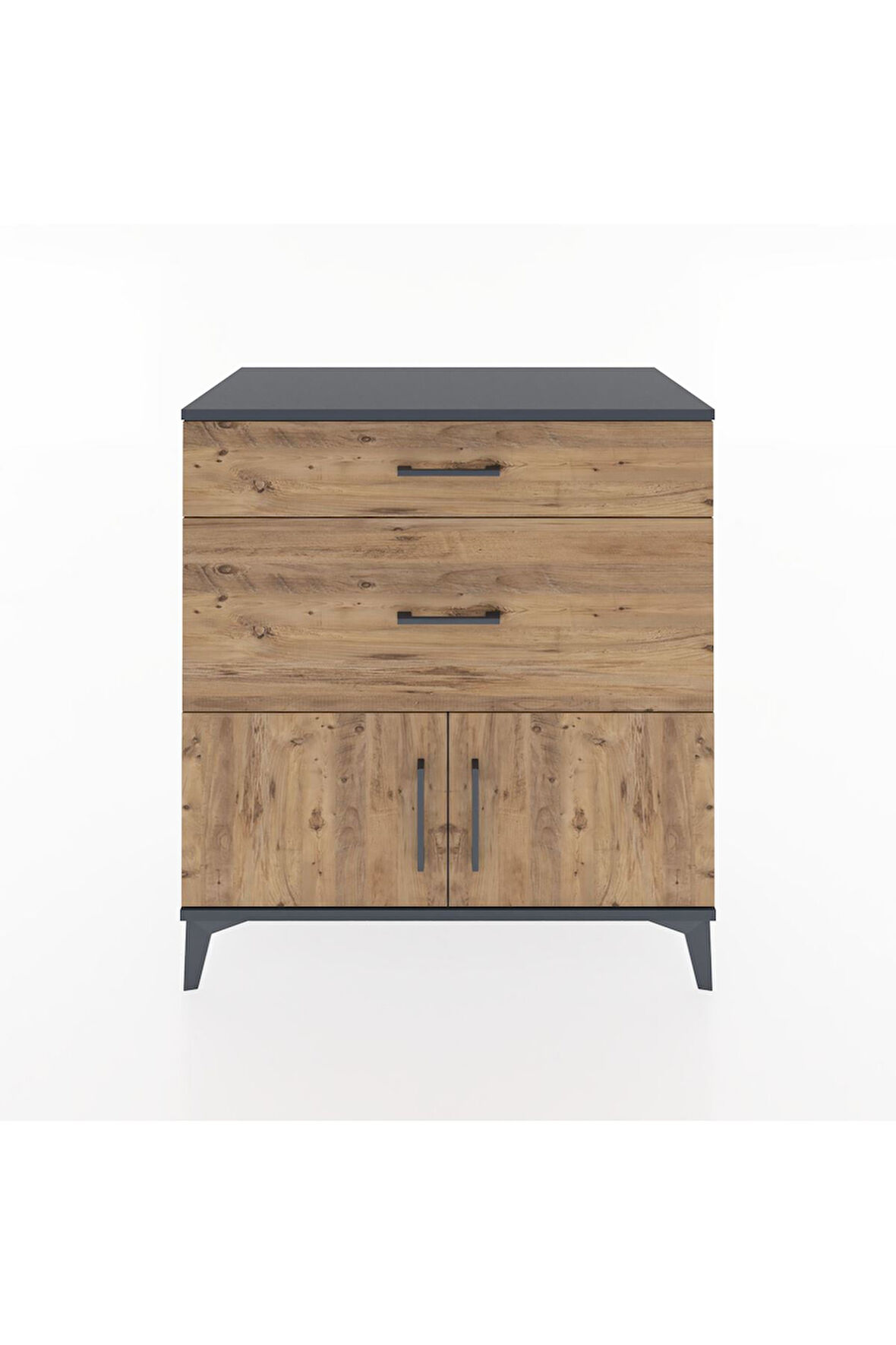 Hyperion Şifonyer Tek Raflı 2 Çekmeceli 2 Kapaklı 88x44x96 Antrasit-Çam