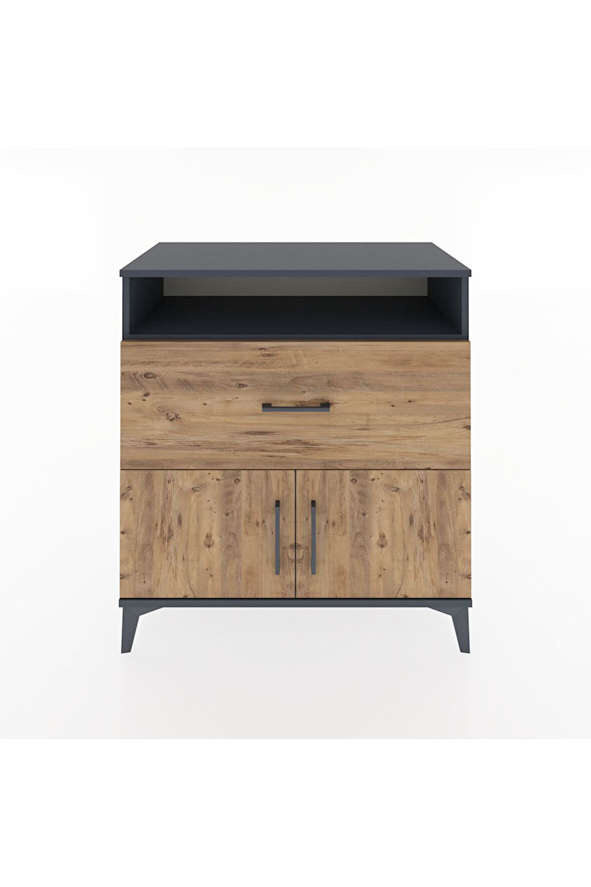 Hyperion Şifonyer 2 Raflı Tek Çekmeceli 2 Kapaklı 88x44x96 Antrasit-Çam