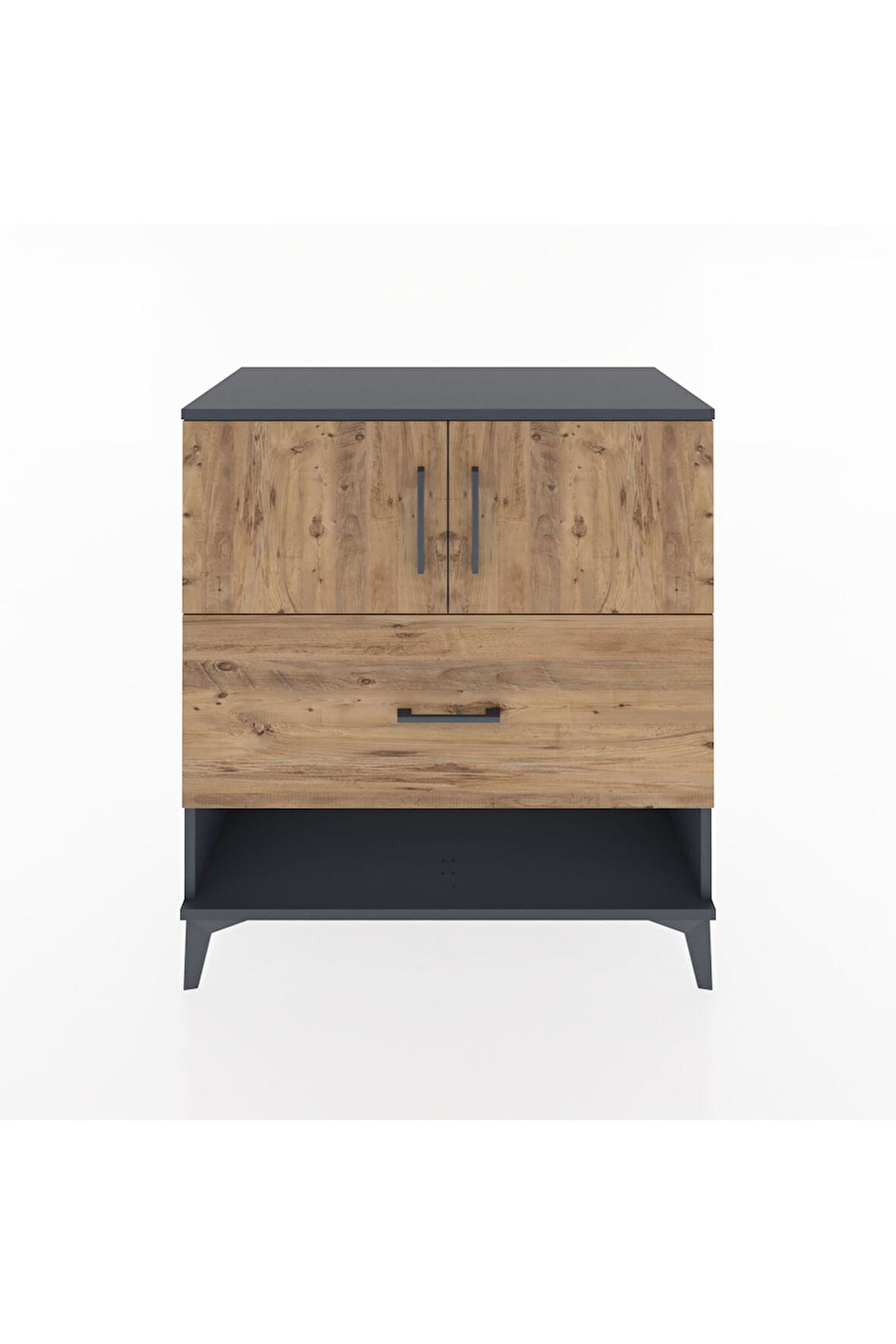 Hyperion Şifonyer Tek Raflı Tek Çekmeceli 2 Kapaklı 88x44x96 Antrasit-Çam