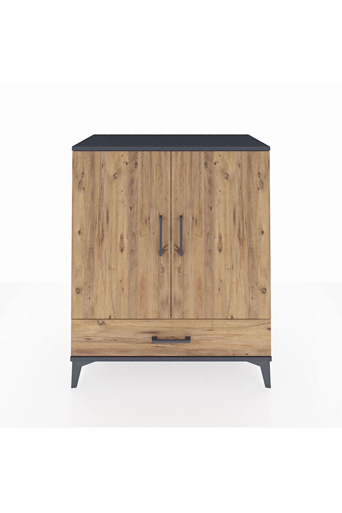 Hyperion Şifonyer 3 Raflı Tek Çekmeceli 2 Kapaklı 88x44x106 Antrasit-Çam