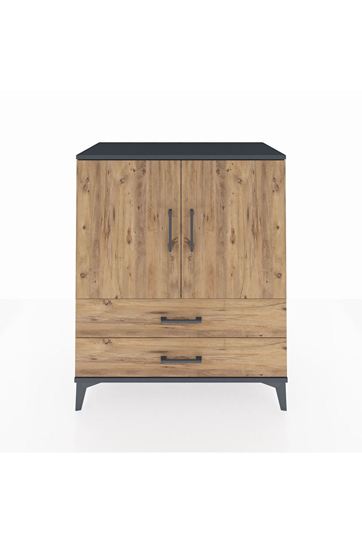 Hyperion Şifonyer 2 Raflı 2 Çekmeceli 2 Kapaklı 88x44x106 Antrasit-Çam