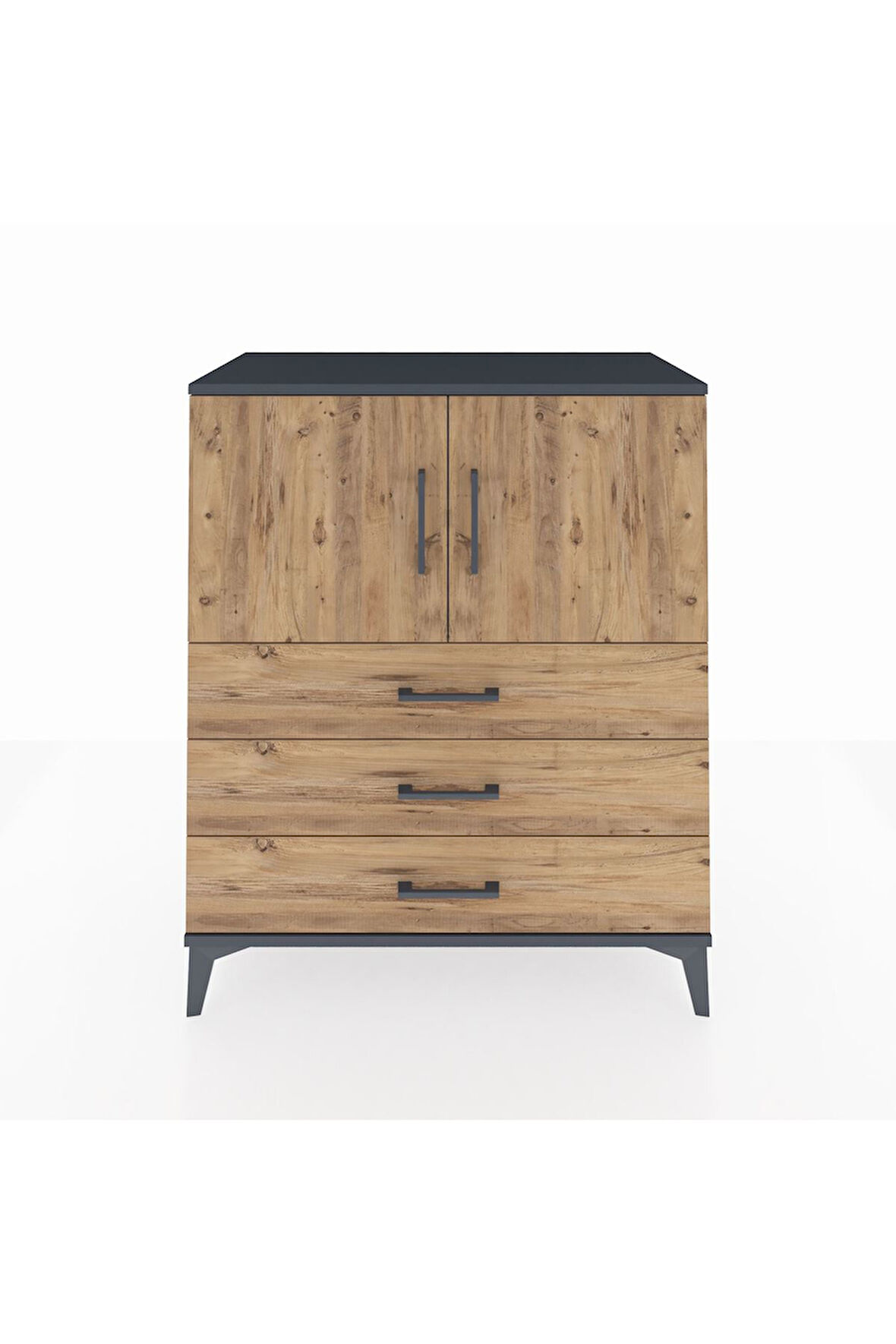 Hyperion Şifonyer 2 Raflı 3 Çekmeceli 2 Kapaklı 88x44x106 Antrasit-Çam